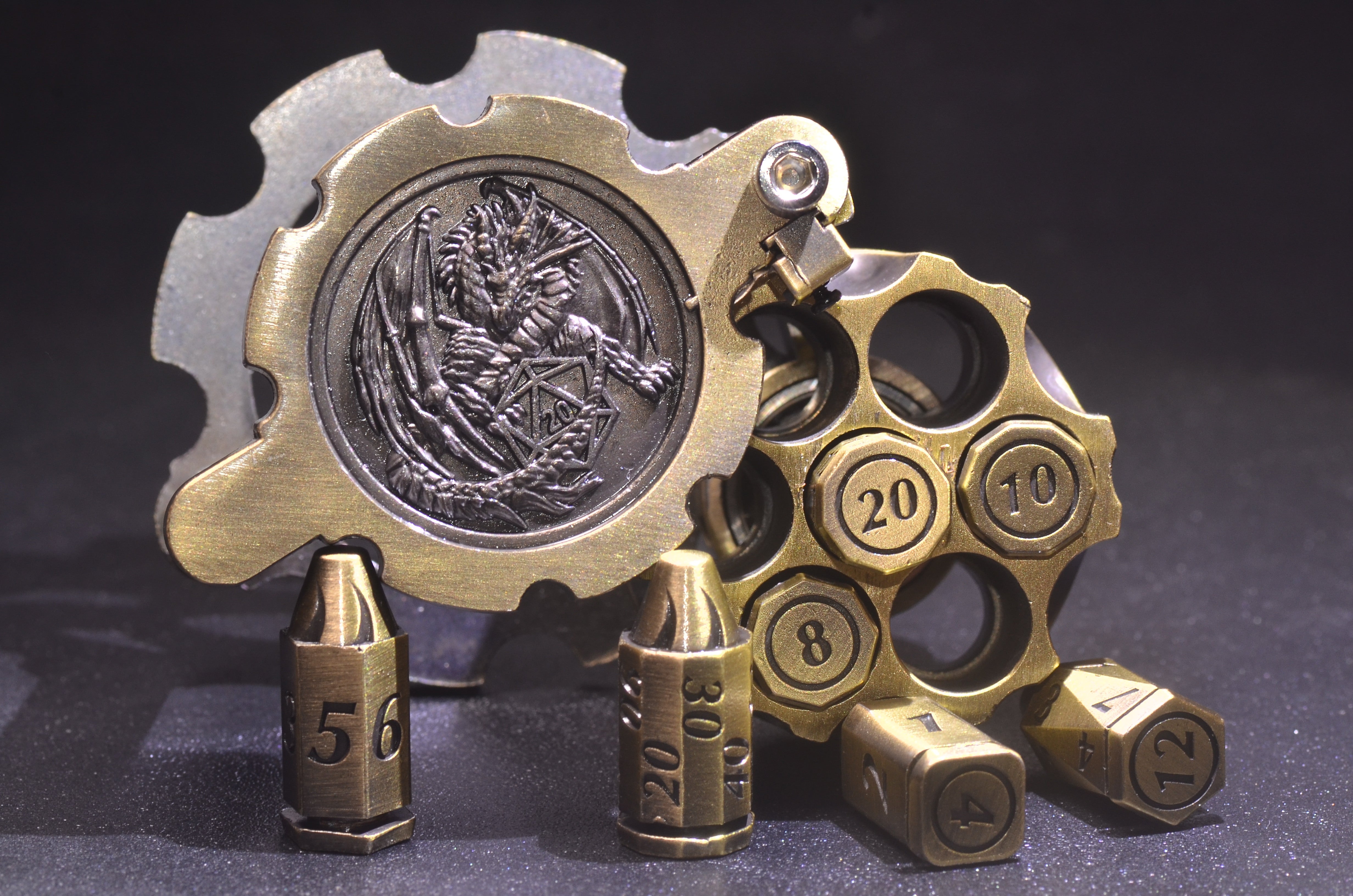 Revolver Bullet Dice Set | Weighted Metal DND Dice with Cylinder Case | Perfect for Gunslingers