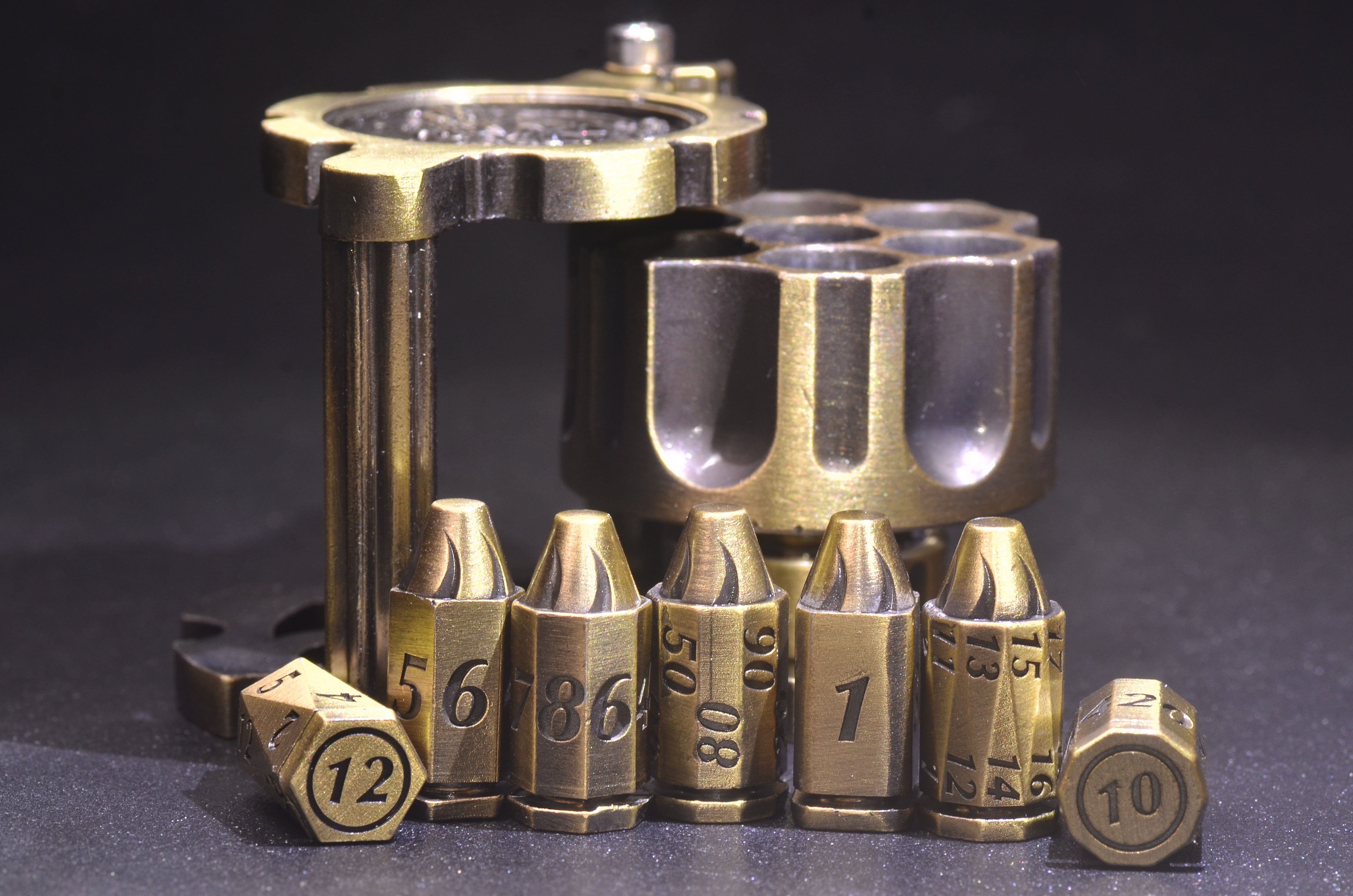 Revolver Bullet Dice Set | Weighted Metal DND Dice with Cylinder Case | Perfect for Gunslingers