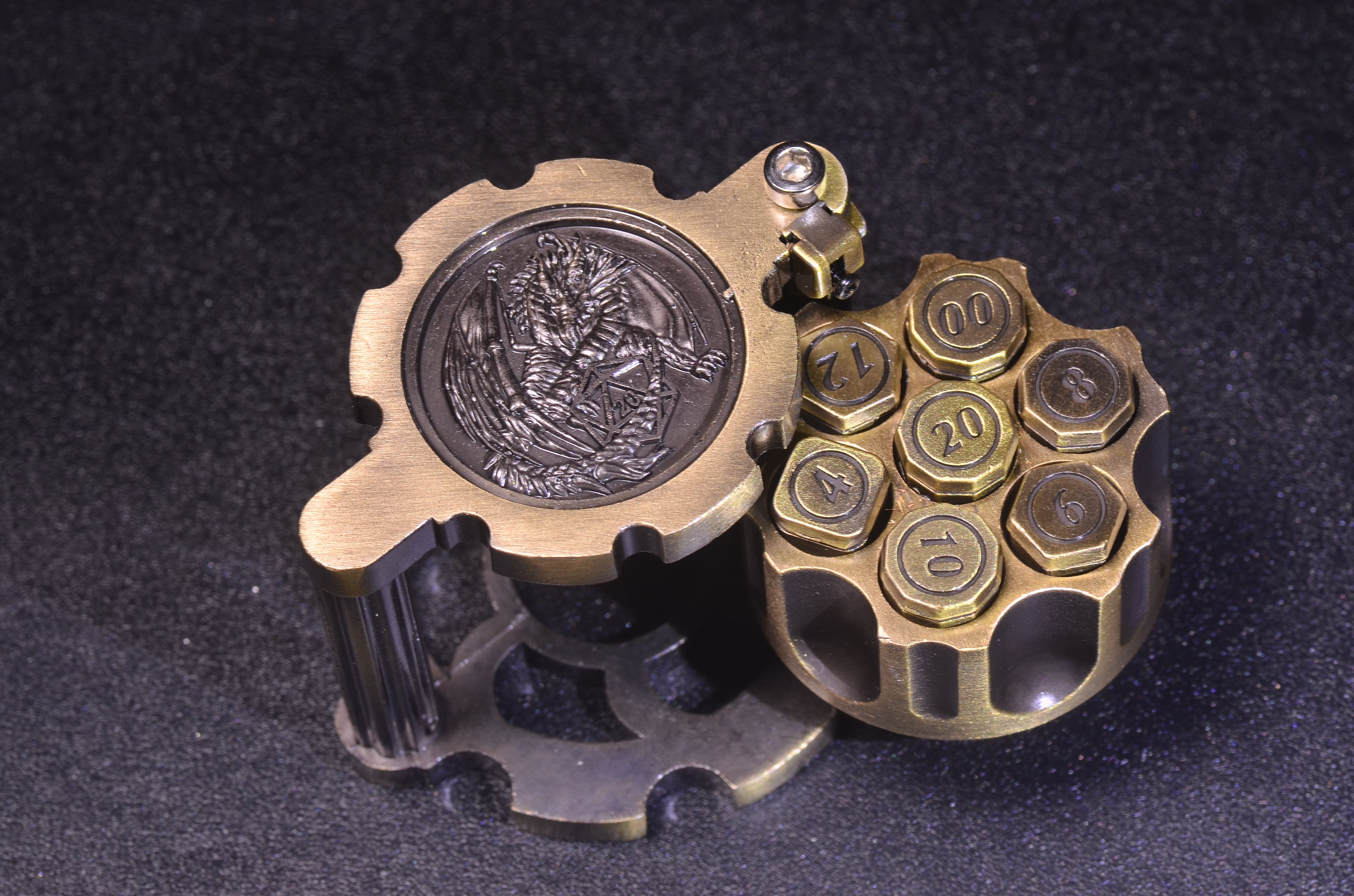 Revolver Bullet Dice Set | Weighted Metal DND Dice with Cylinder Case | Perfect for Gunslingers
