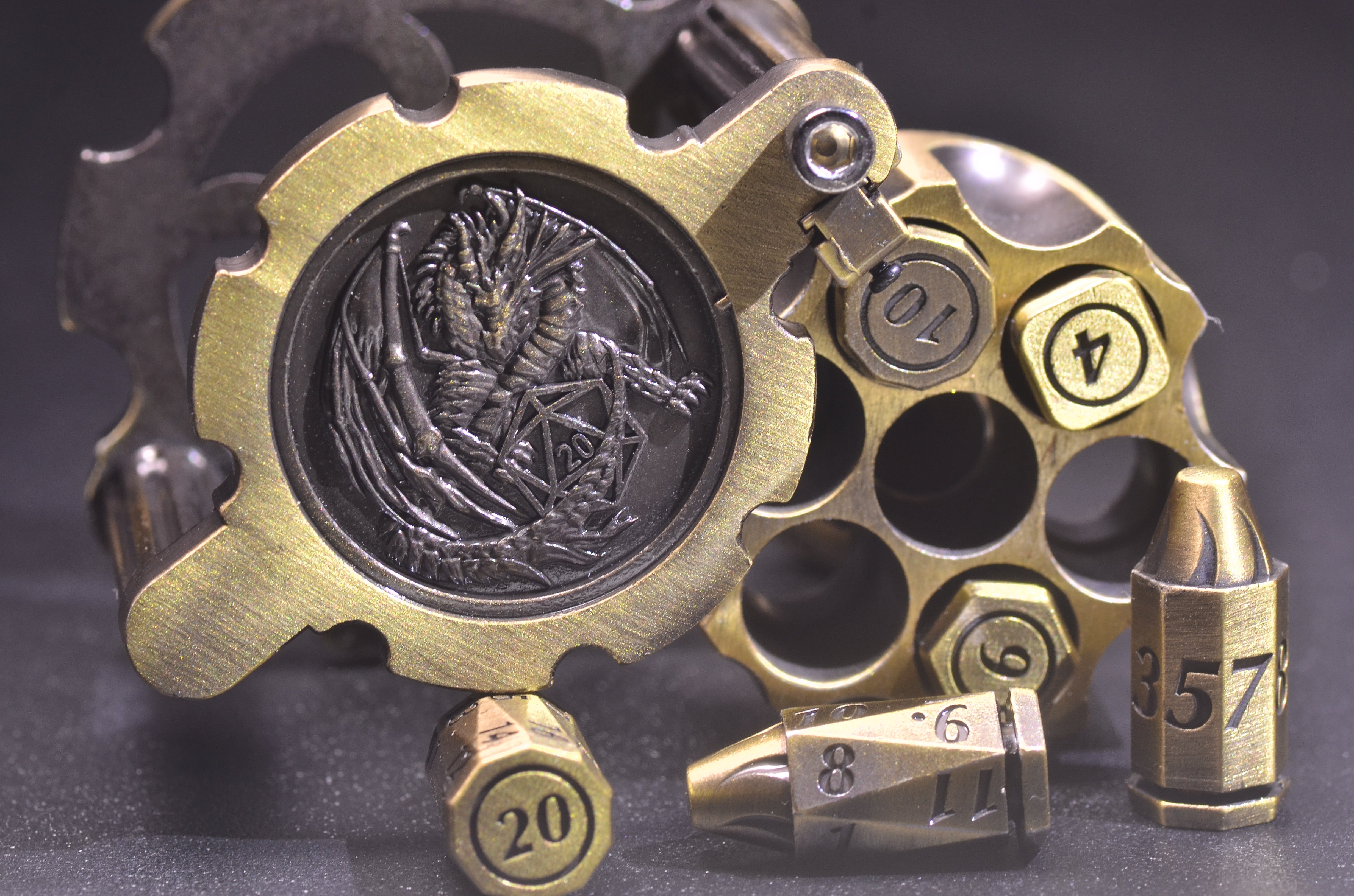 Revolver Bullet Dice Set | Weighted Metal DND Dice with Cylinder Case | Perfect for Gunslingers