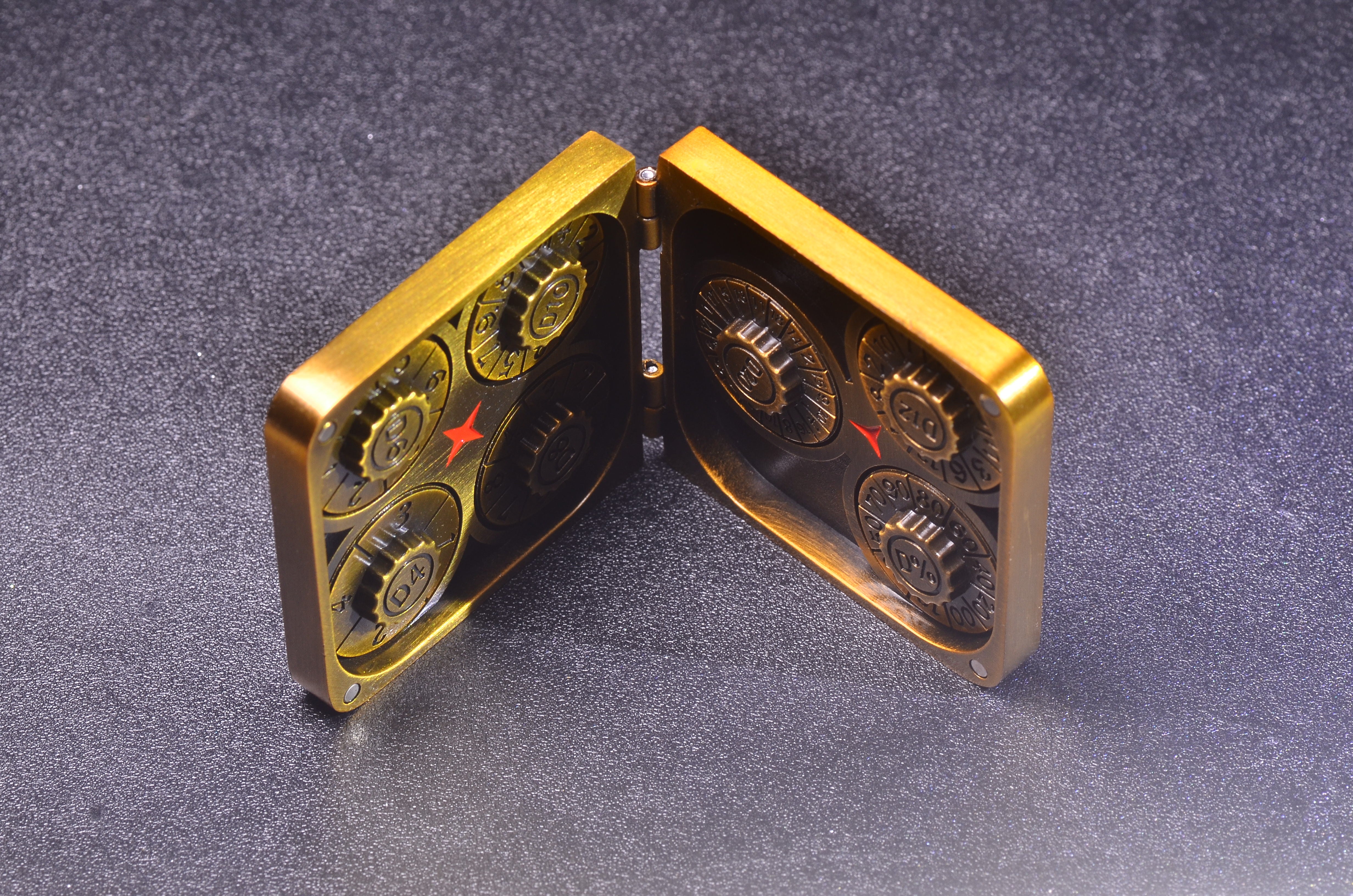 Pocket Spin Dice Vault: 7-in-1 Rotating Mechanical Case | Minimalist DND Dice Organizer with Leather Pouch