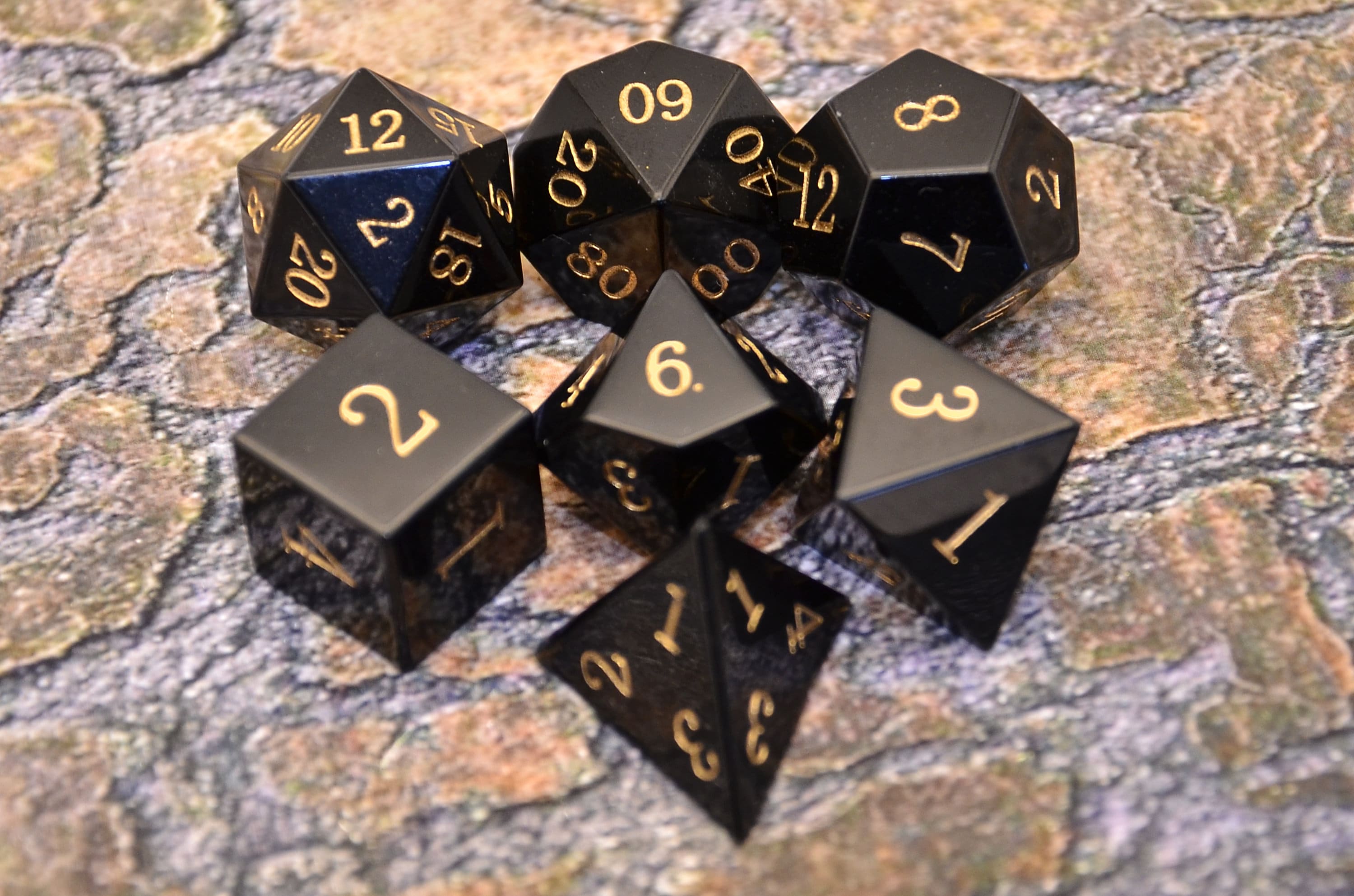 D&D Obsidian Dice Set - Premium Black Polyhedral Dice for Dungeons and Dragons - Gemstone Onyx Die for Tabletop Role Play - Perfect DND Gift