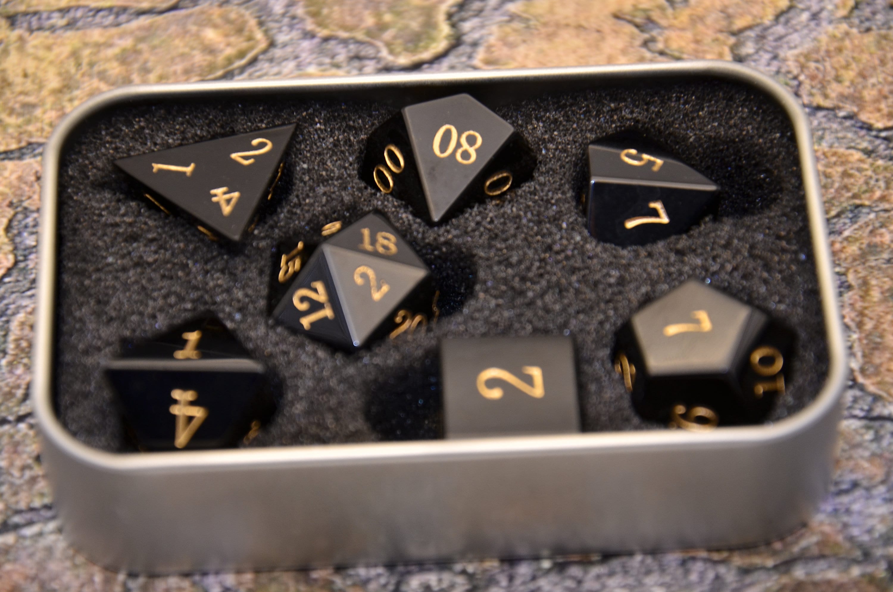 D&D Obsidian Dice Set - Premium Black Polyhedral Dice for Dungeons and Dragons - Gemstone Onyx Die for Tabletop Role Play - Perfect DND Gift