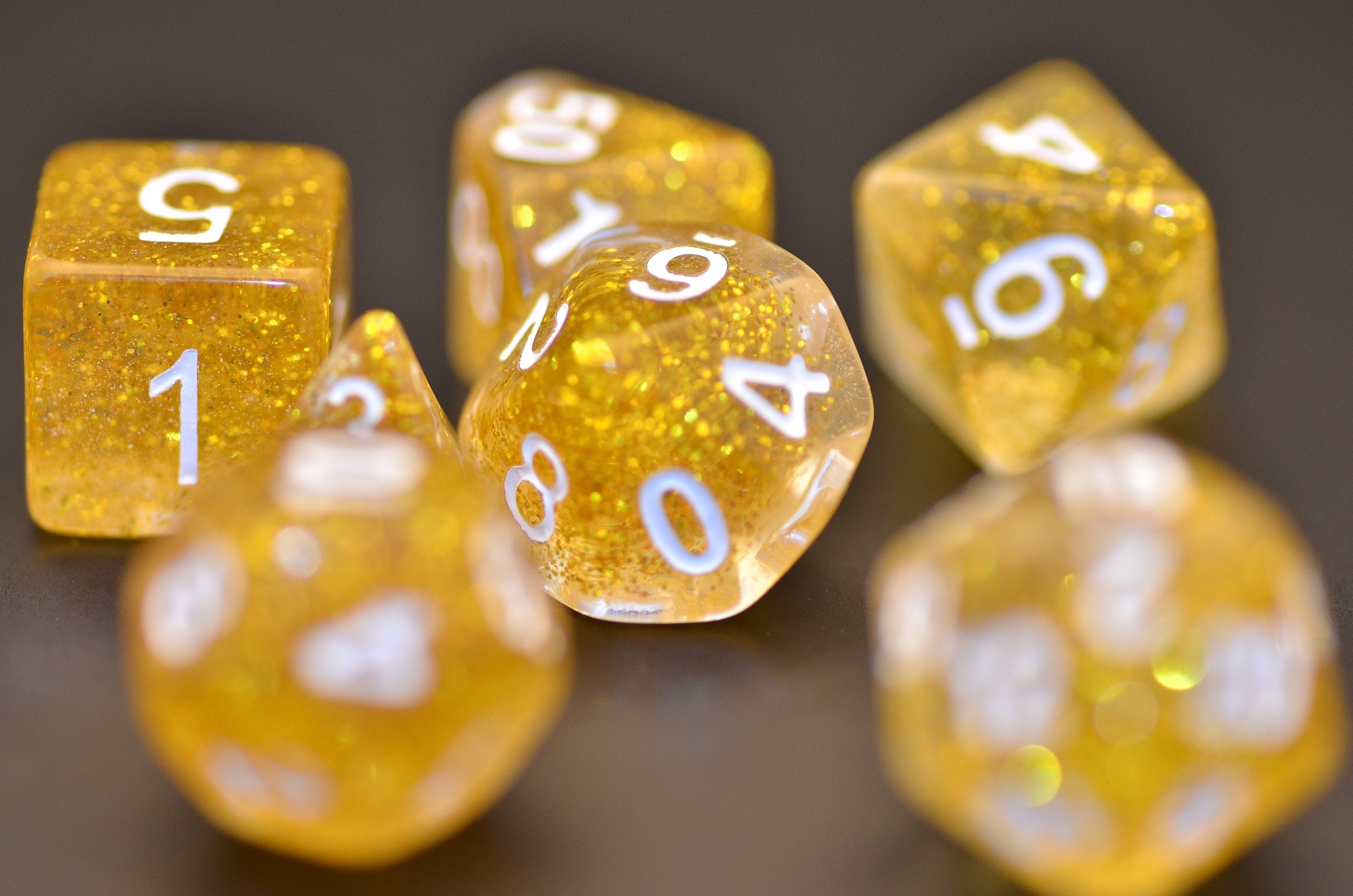 Golden tears dice | yellow Dungeons and Dragons dice set | Polyhedral Dice Set of 7 with RPG |Resin dice set for DND abletop game
