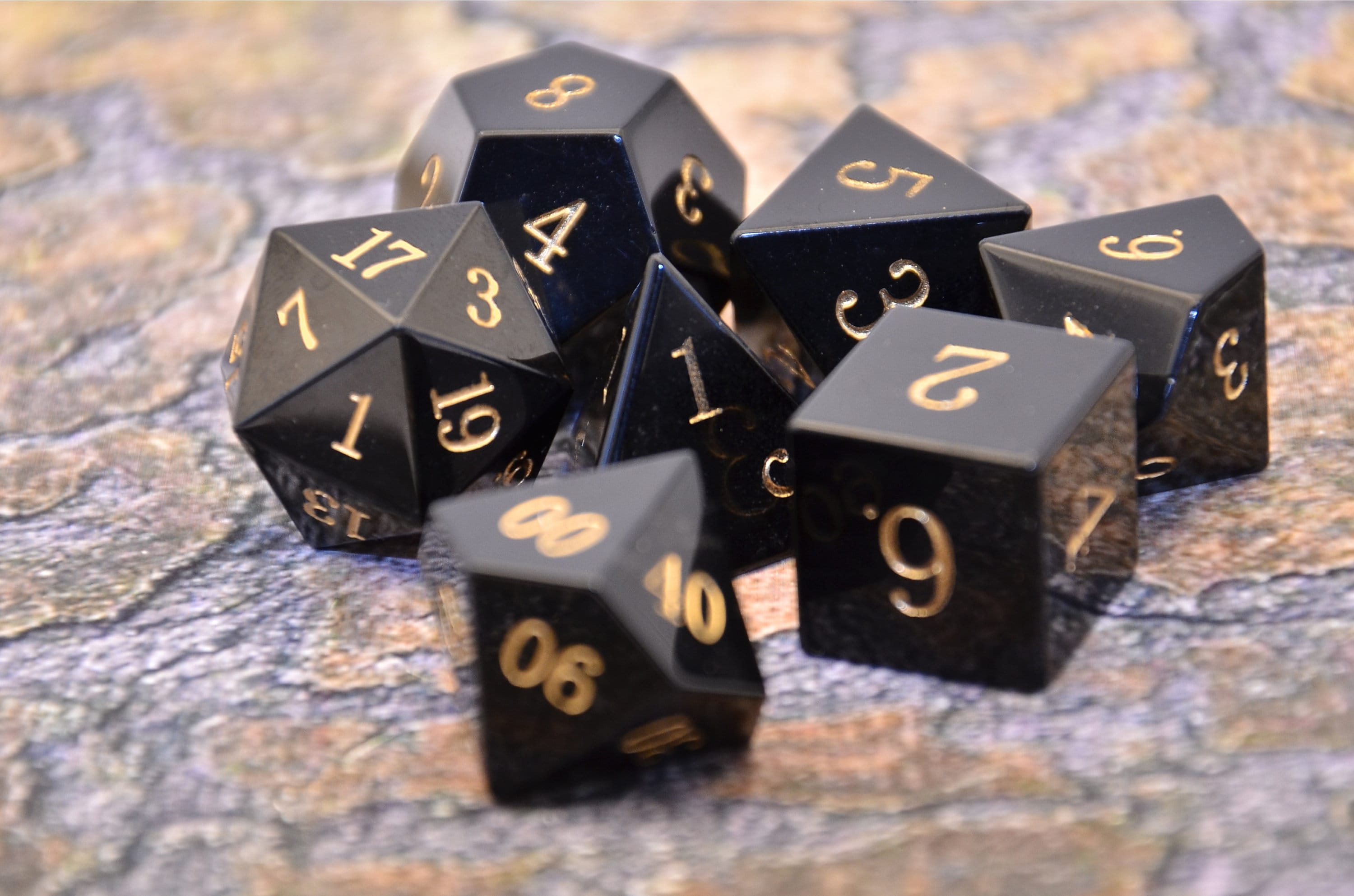 D&D Obsidian Dice Set - Premium Black Polyhedral Dice for Dungeons and Dragons - Gemstone Onyx Die for Tabletop Role Play - Perfect DND Gift