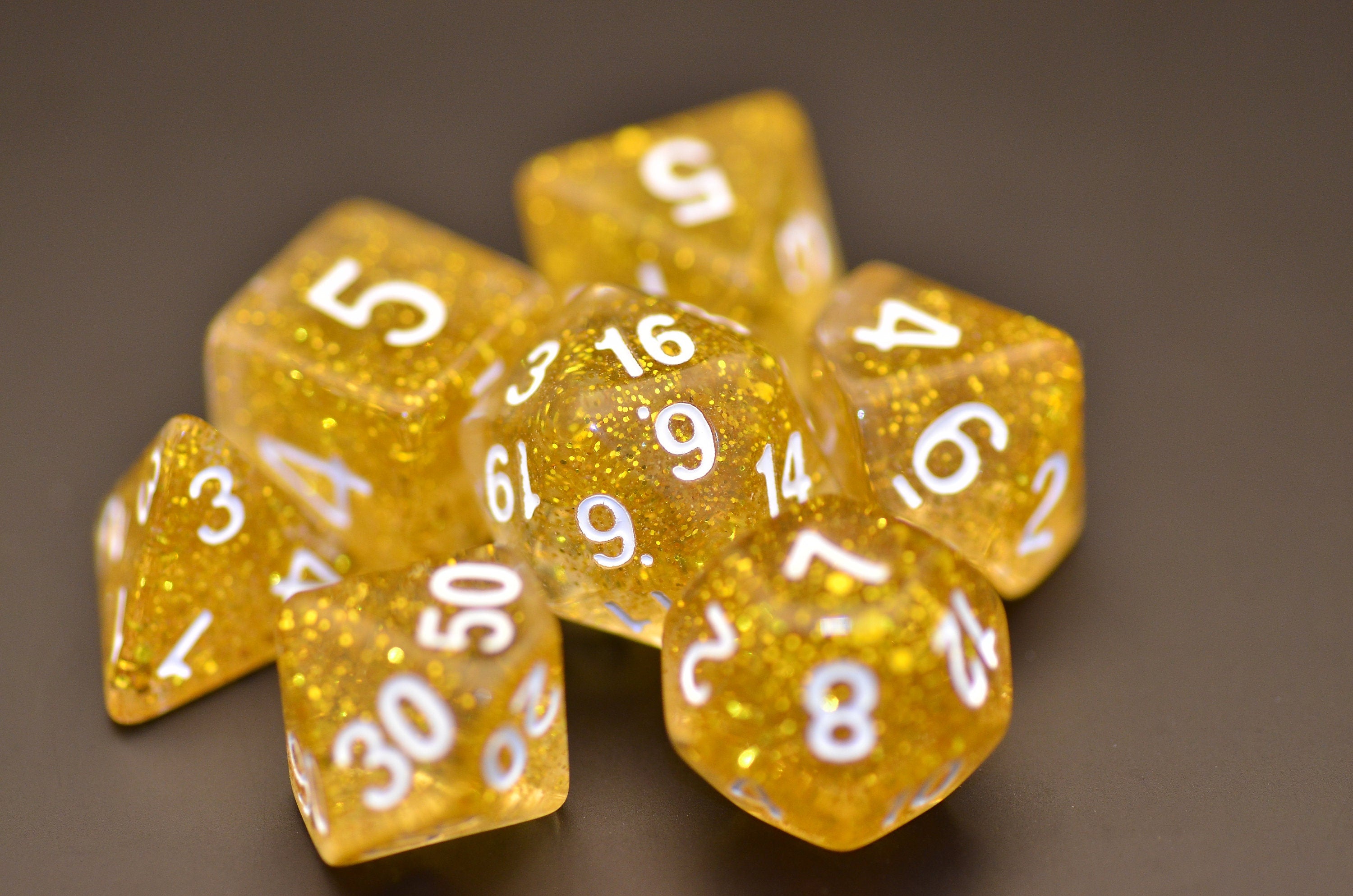 Golden tears dice | yellow Dungeons and Dragons dice set | Polyhedral Dice Set of 7 with RPG |Resin dice set for DND abletop game