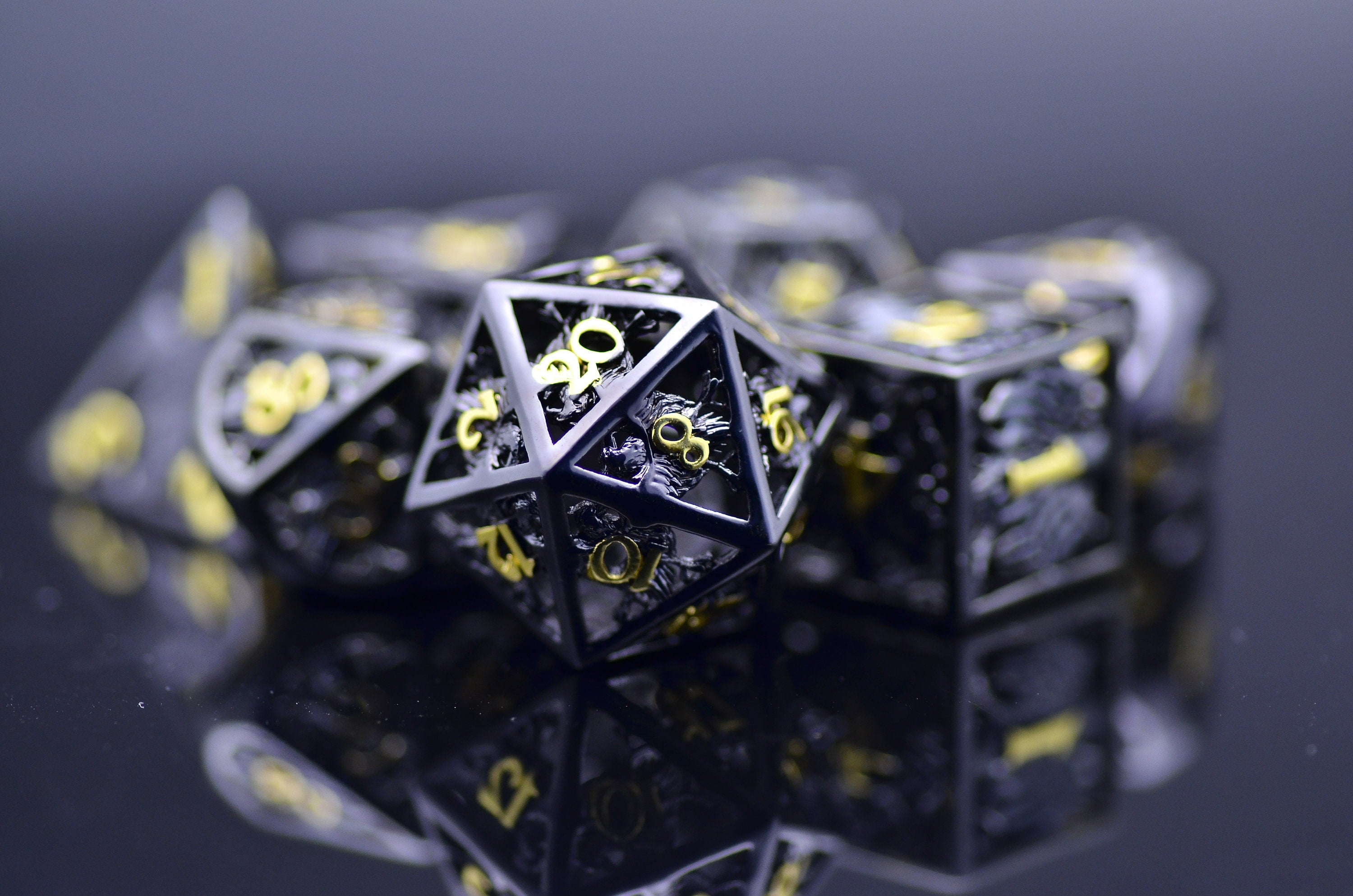 Greyhawk Hollow metal dice | D20 rpg hollow dice | hollow knight Dungeons and Dragons dice set