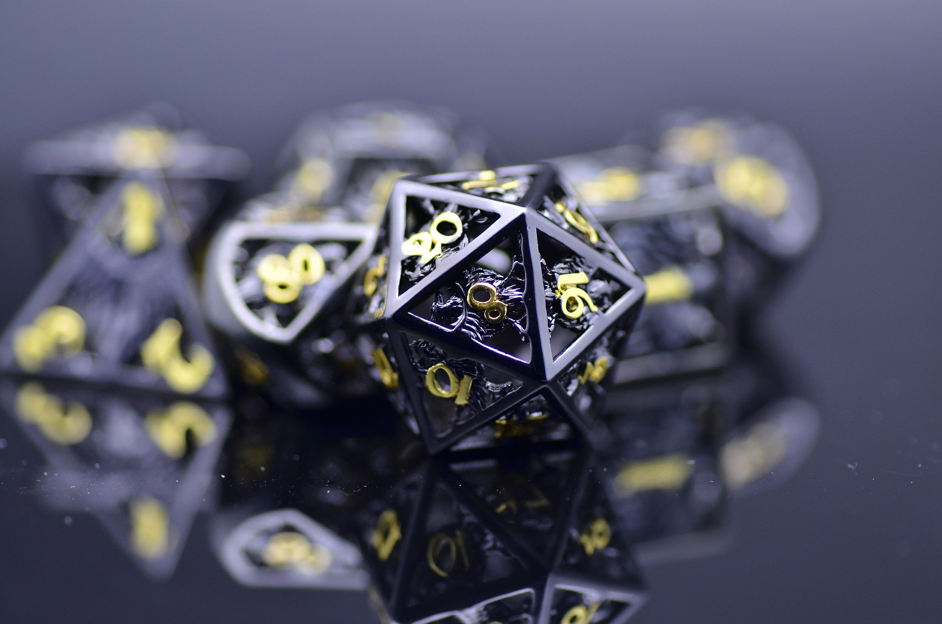 Greyhawk Hollow metal dice | D20 rpg hollow dice | hollow knight Dungeons and Dragons dice set