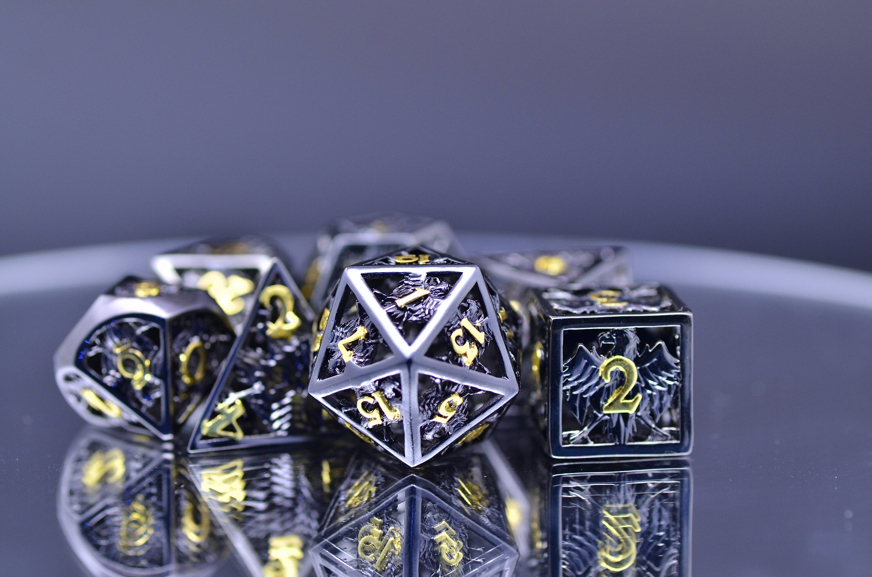 Greyhawk Hollow metal dice | D20 rpg hollow dice | hollow knight Dungeons and Dragons dice set