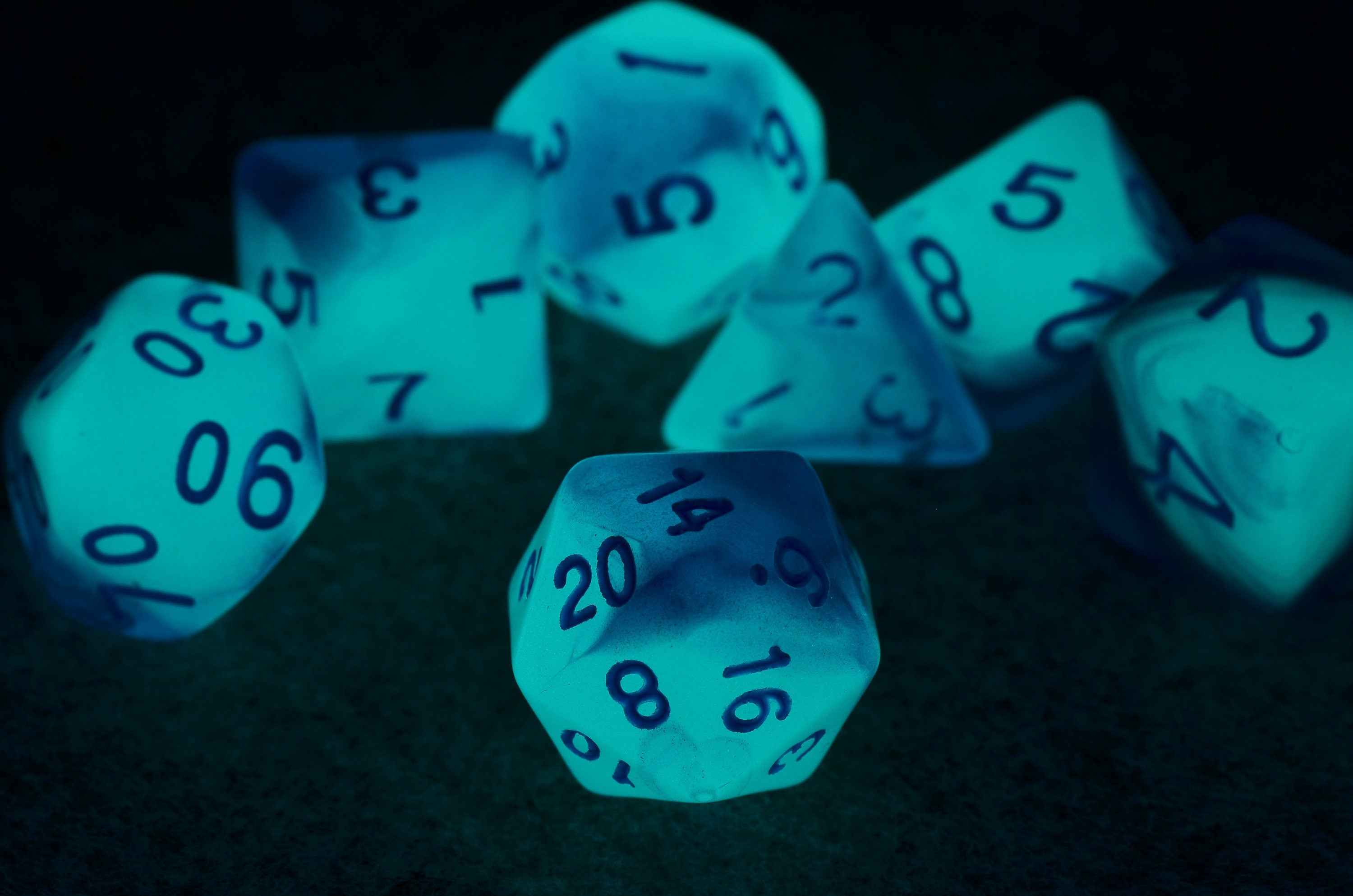 Starry night light dice | Glow In The Dark dice |Noctilucent D&D dice set | Purple blue dice set for Dragons and dungeons