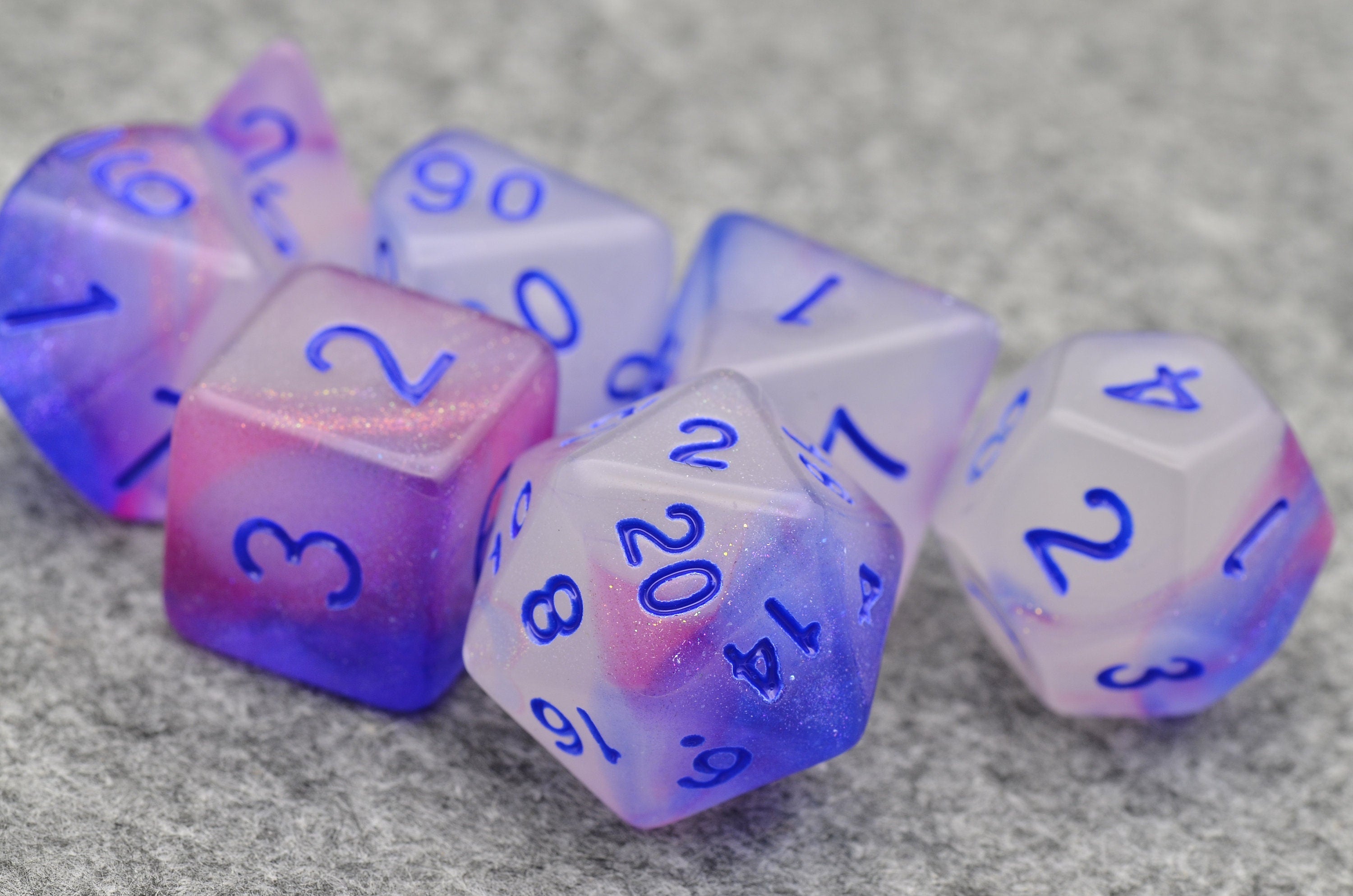 Starry night light dice | Glow In The Dark dice |Noctilucent D&D dice set | Purple blue dice set for Dragons and dungeons