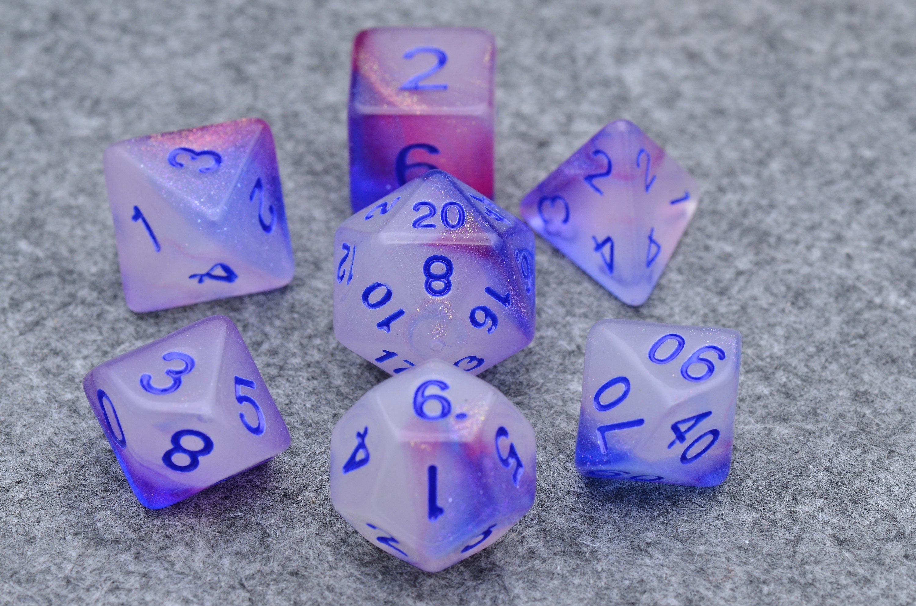 Starry night light dice | Glow In The Dark dice |Noctilucent D&D dice set | Purple blue dice set for Dragons and dungeons