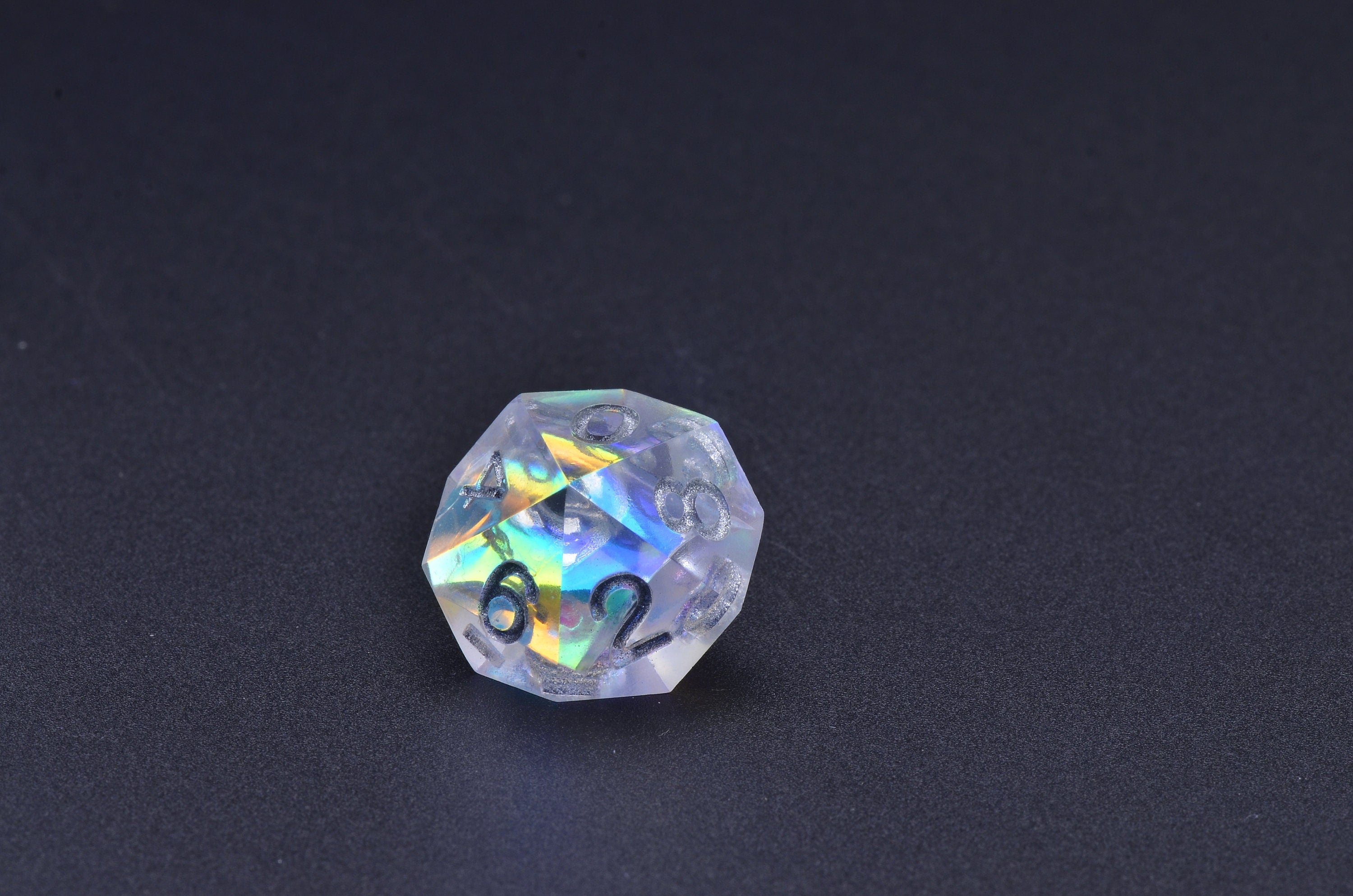 Laser Illusions DND dice set | Rainbow silver dice set | holograph Sharp edge resin dice | Gold foiol dnd dice set