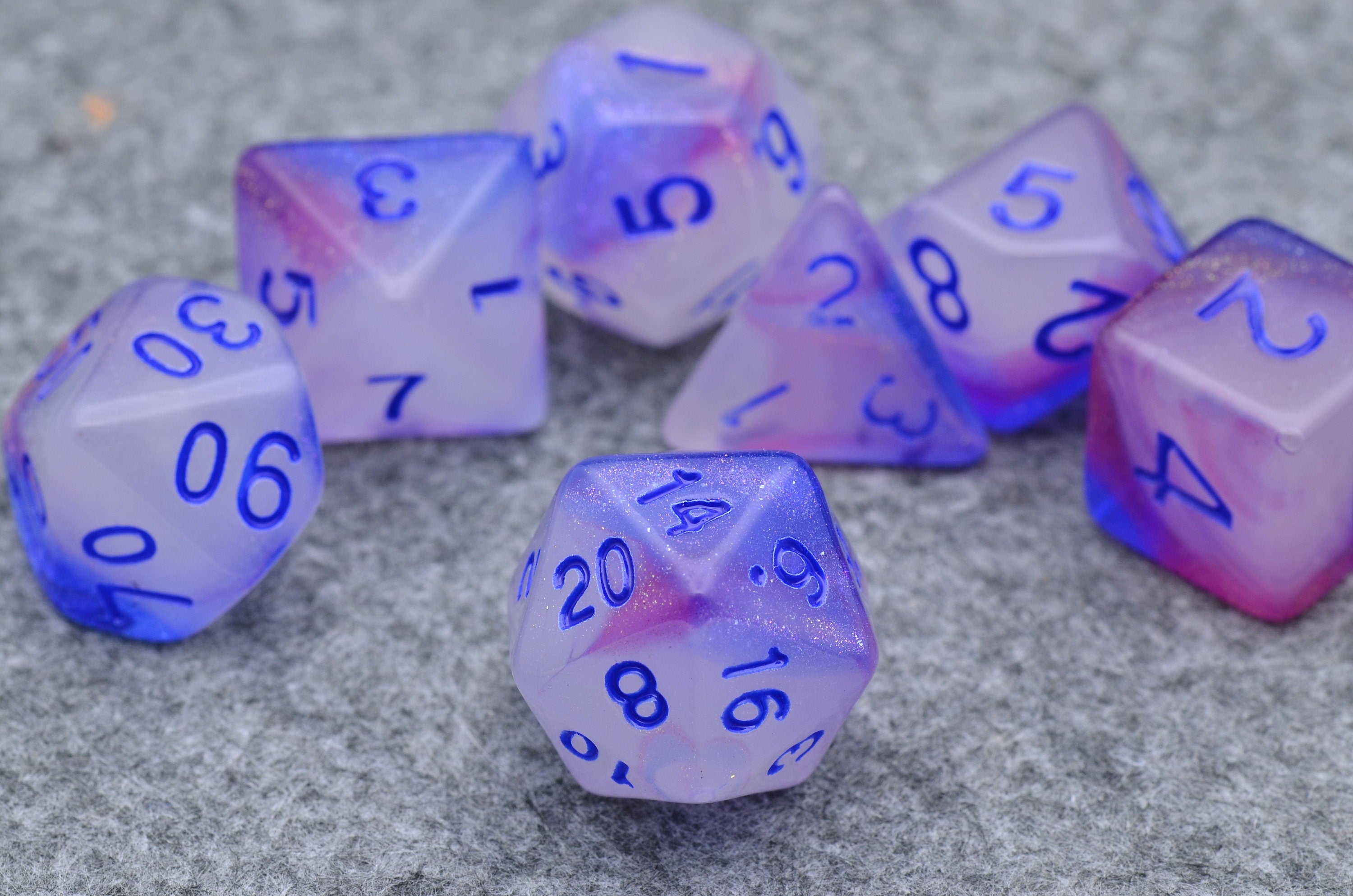 Starry night light dice | Glow In The Dark dice |Noctilucent D&D dice set | Purple blue dice set for Dragons and dungeons