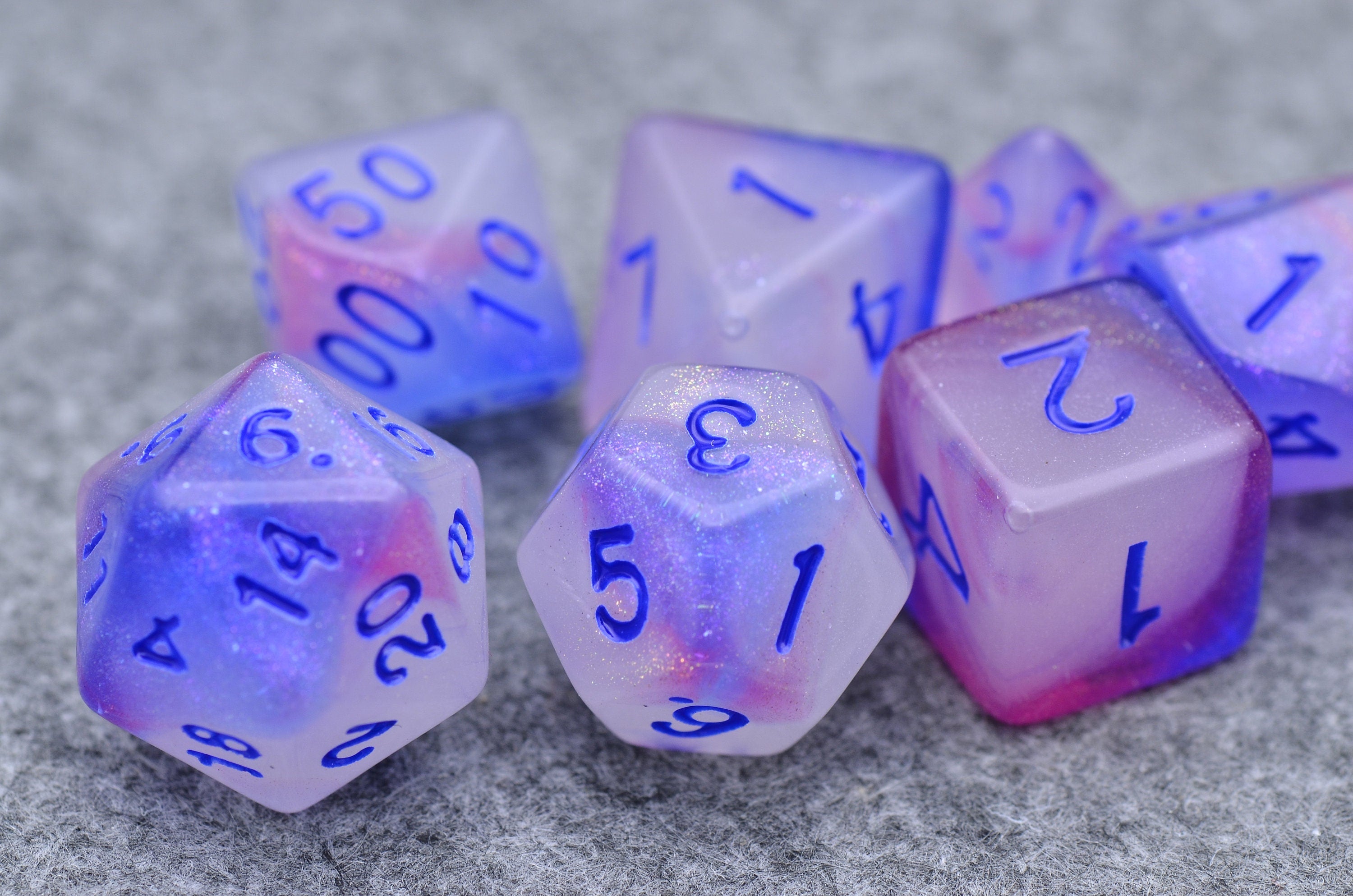 Starry night light dice | Glow In The Dark dice |Noctilucent D&D dice set | Purple blue dice set for Dragons and dungeons