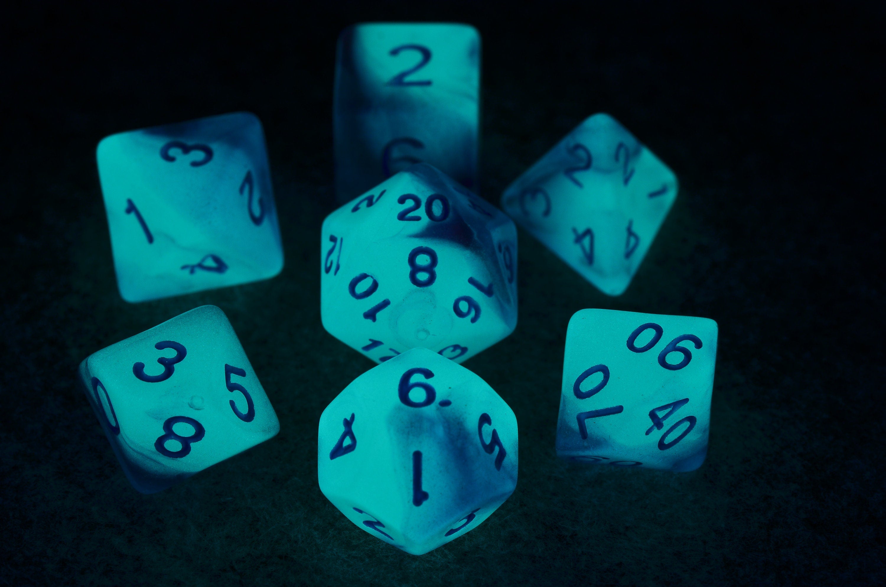 Starry night light dice | Glow In The Dark dice |Noctilucent D&D dice set | Purple blue dice set for Dragons and dungeons