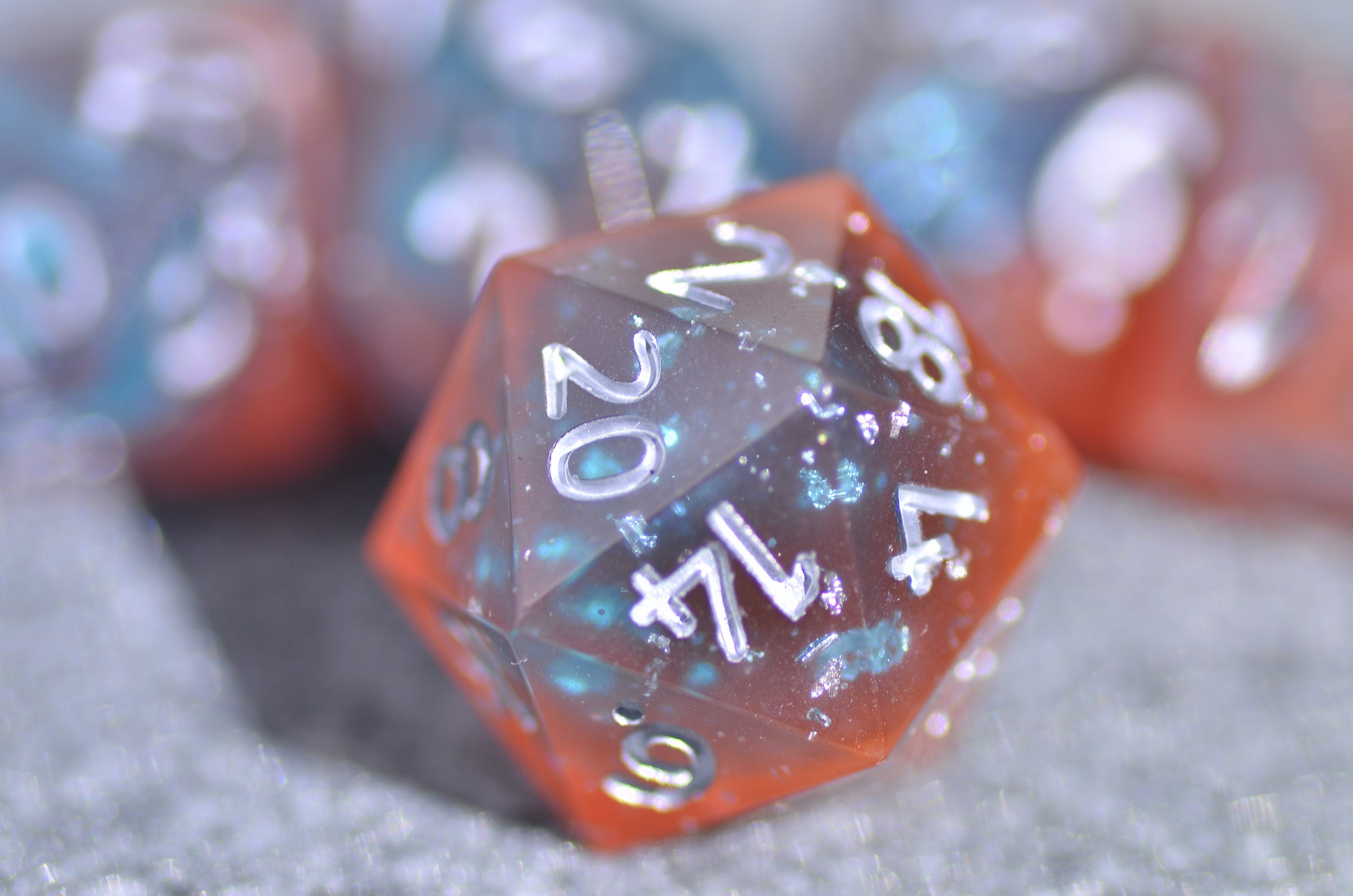 Orange Water Galactic Dreamland Dice Set | Handmade Resin Translucent Dice with Sharp Edges