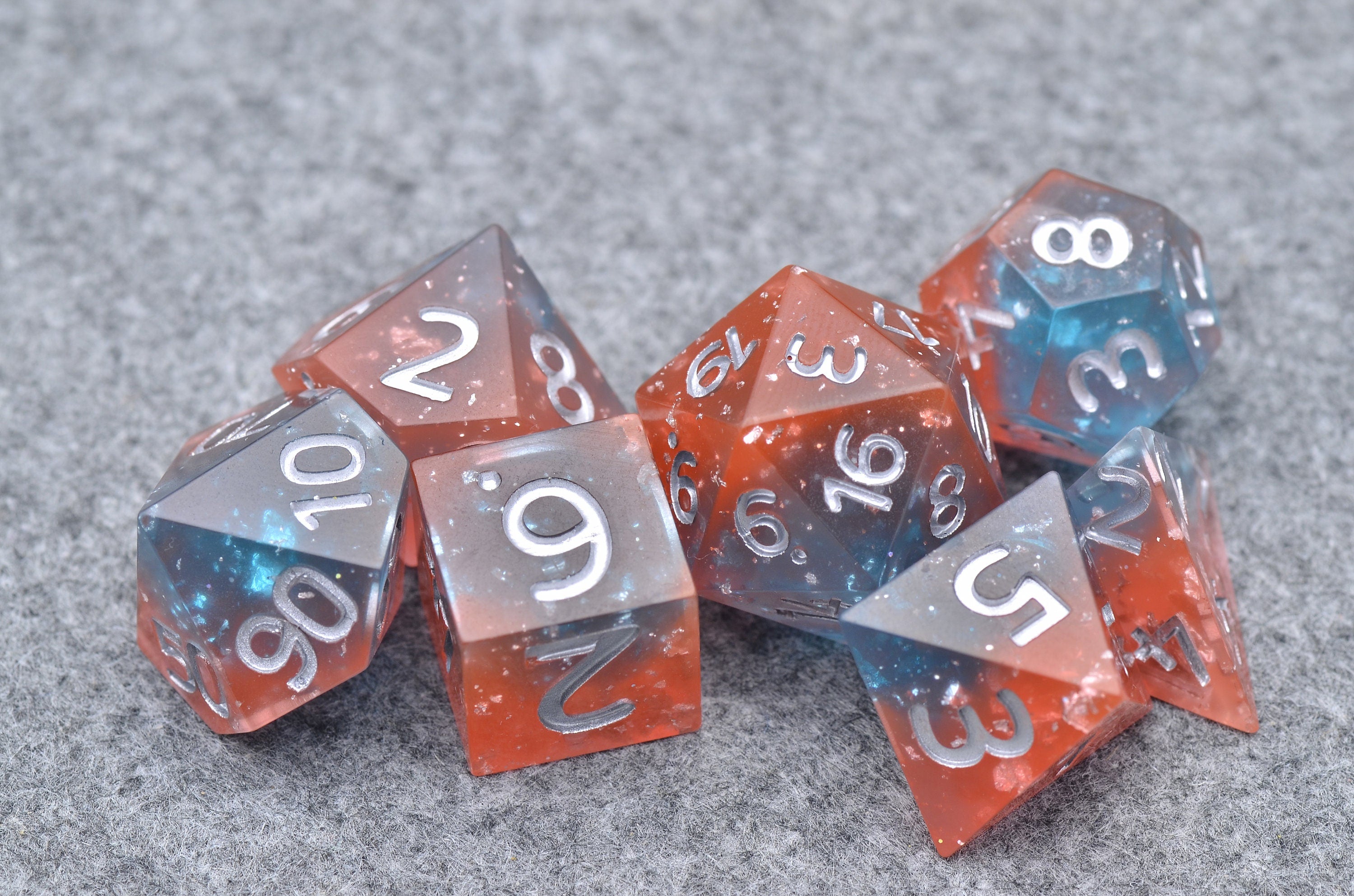 Orange Water Galactic Dreamland Dice Set | Handmade Resin Translucent Dice with Sharp Edges