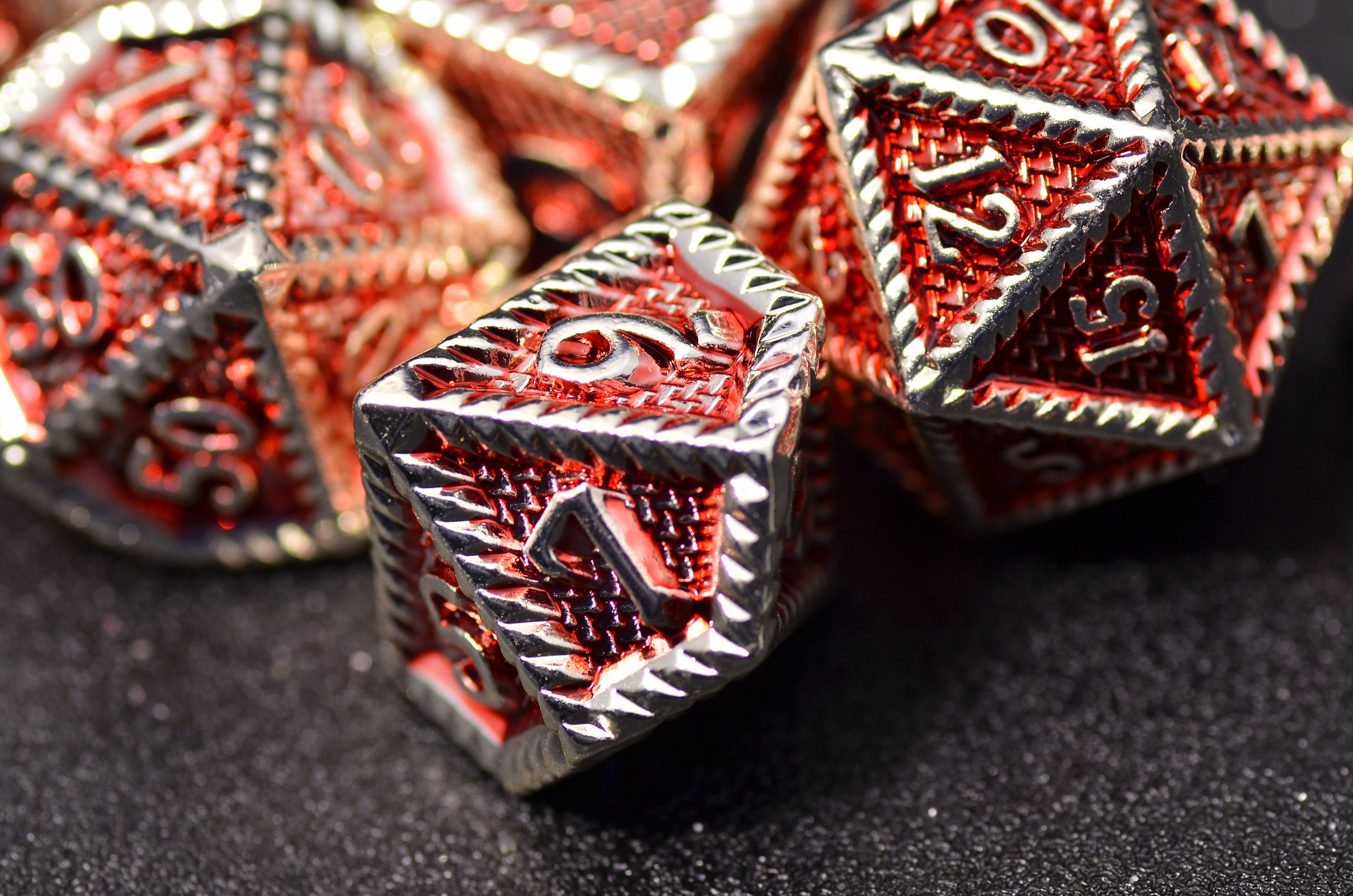 Red Dragon Scale Metal Dice Set - Aluminum Gloss for TRPG DND