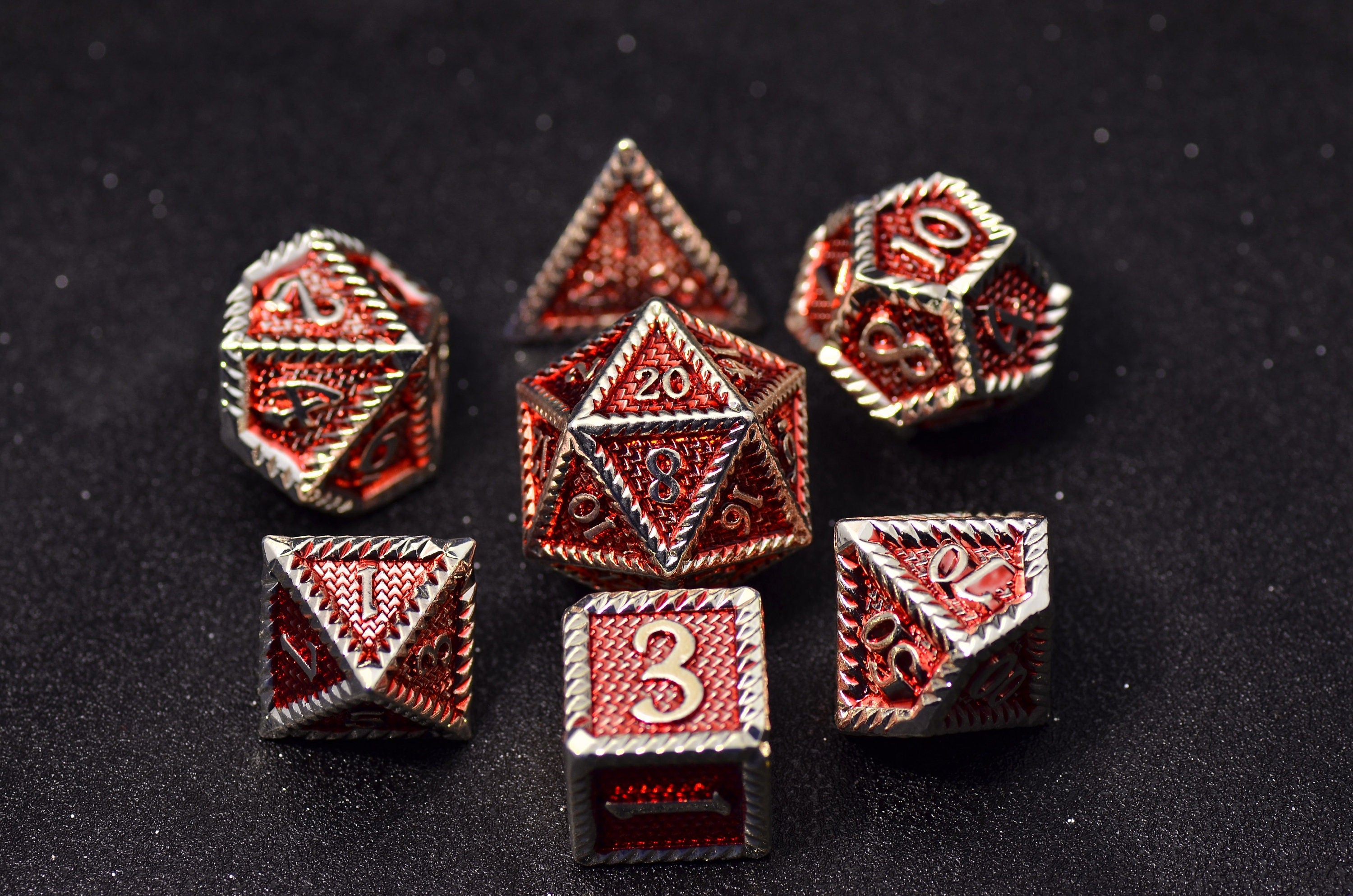Red Dragon Scale Metal Dice Set - Aluminum Gloss for TRPG DND