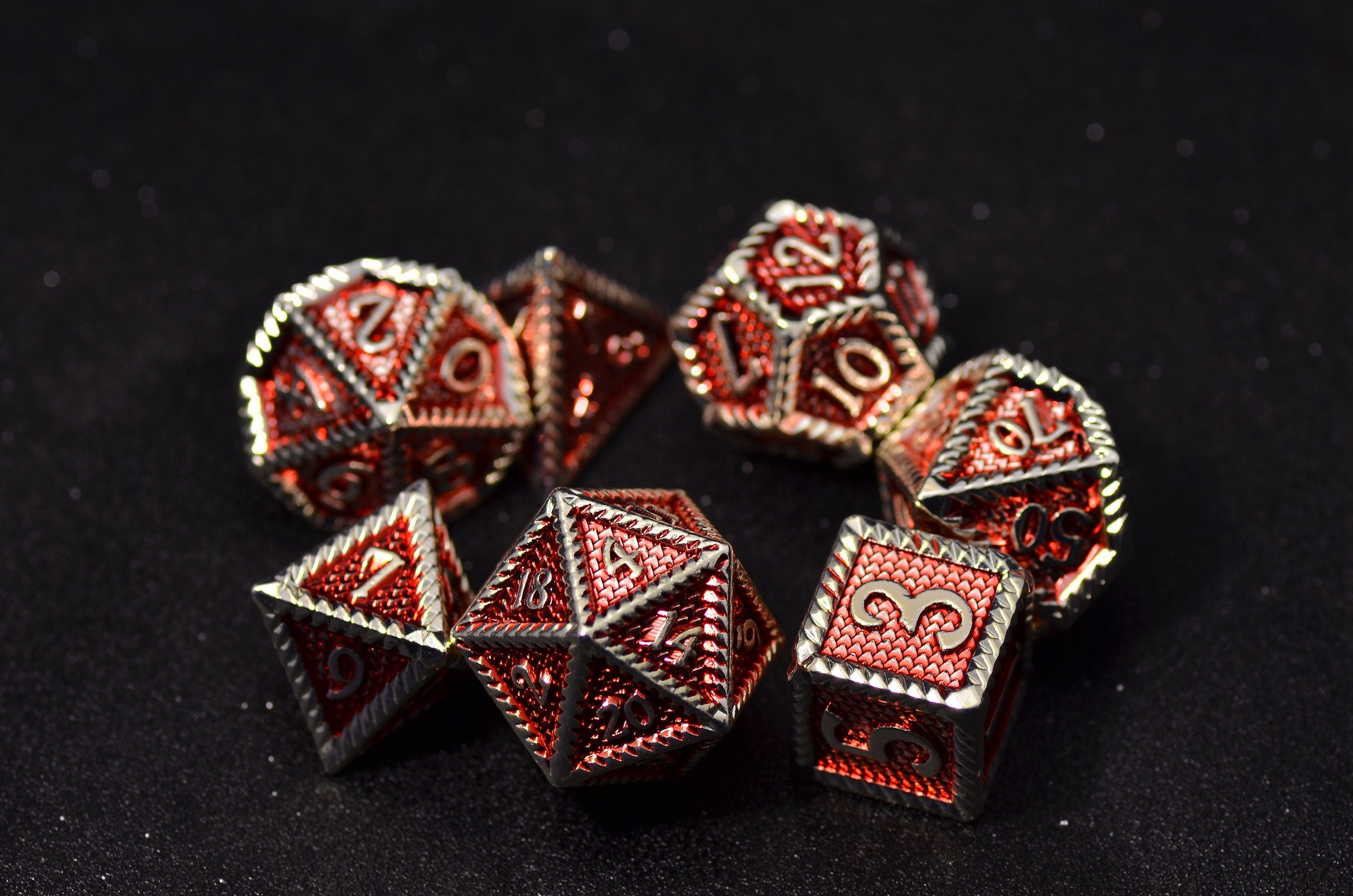 Red Dragon Scale Metal Dice Set - Aluminum Gloss for TRPG DND