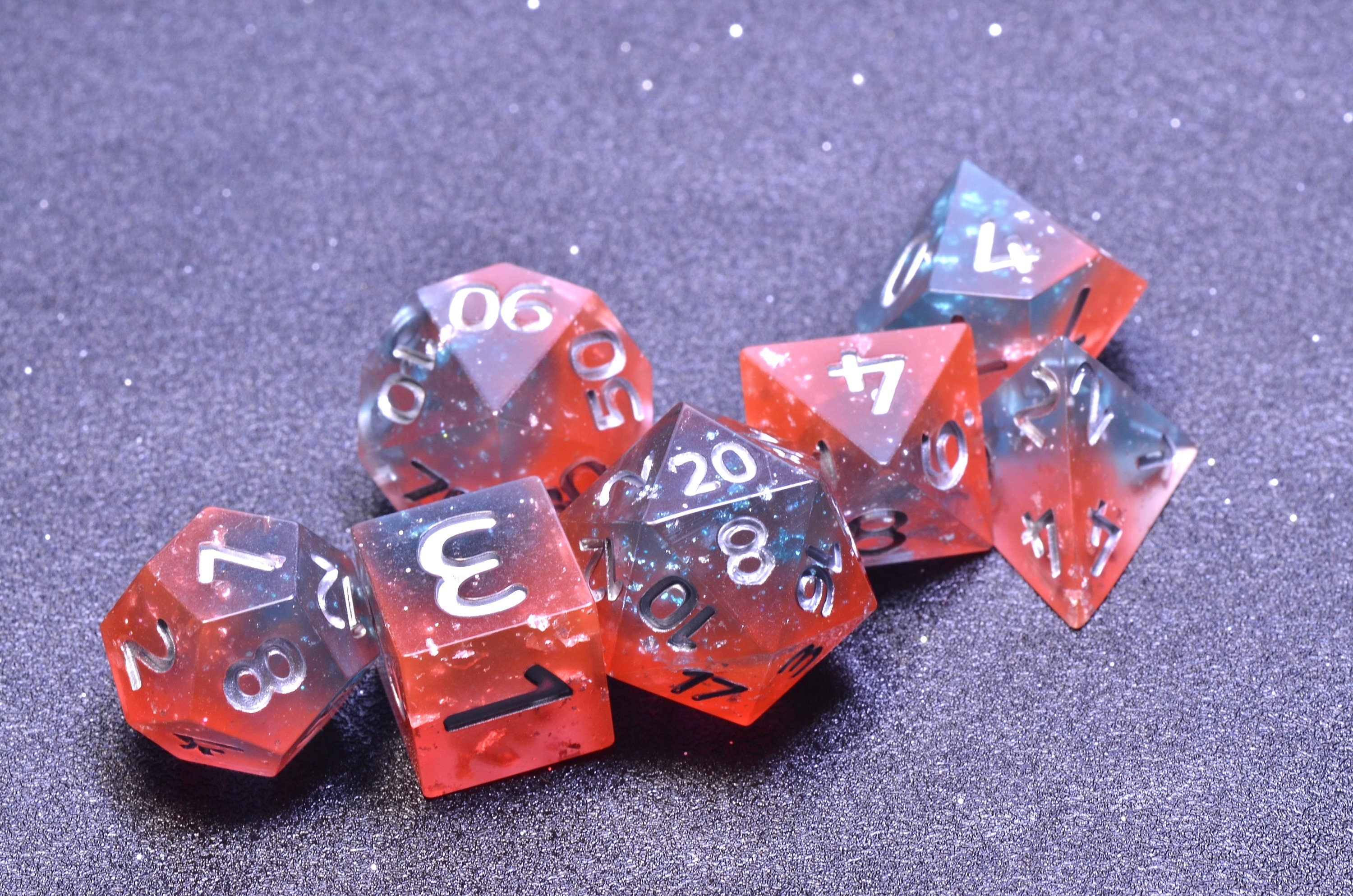Orange Water Galactic Dreamland Dice Set | Handmade Resin Translucent Dice with Sharp Edges