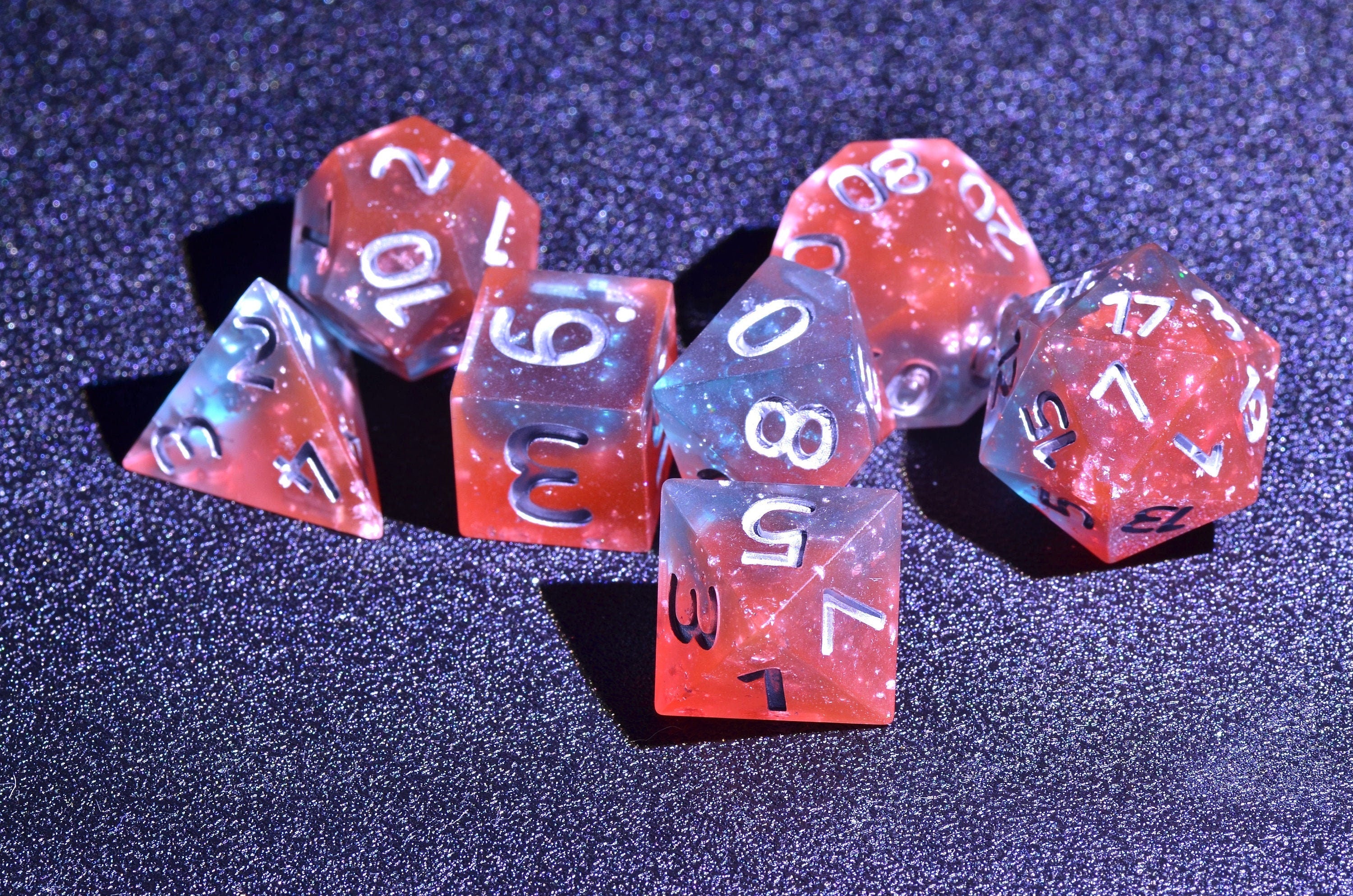 Orange Water Galactic Dreamland Dice Set | Handmade Resin Translucent Dice with Sharp Edges