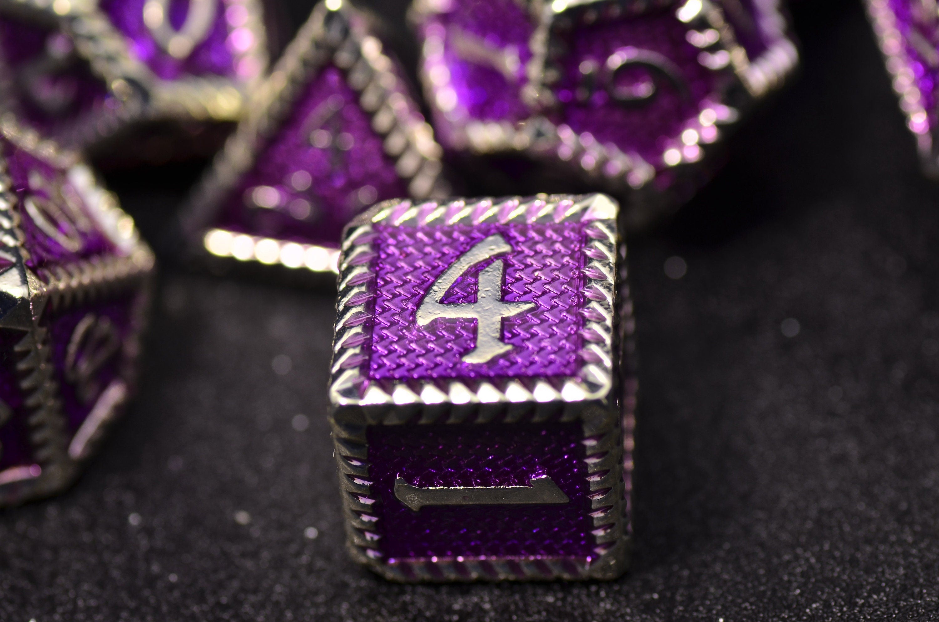 Amethyst Dragon Scale Metal Dice| Purple metal Dungeons and Dragons dice |polyhedral D&D dice set