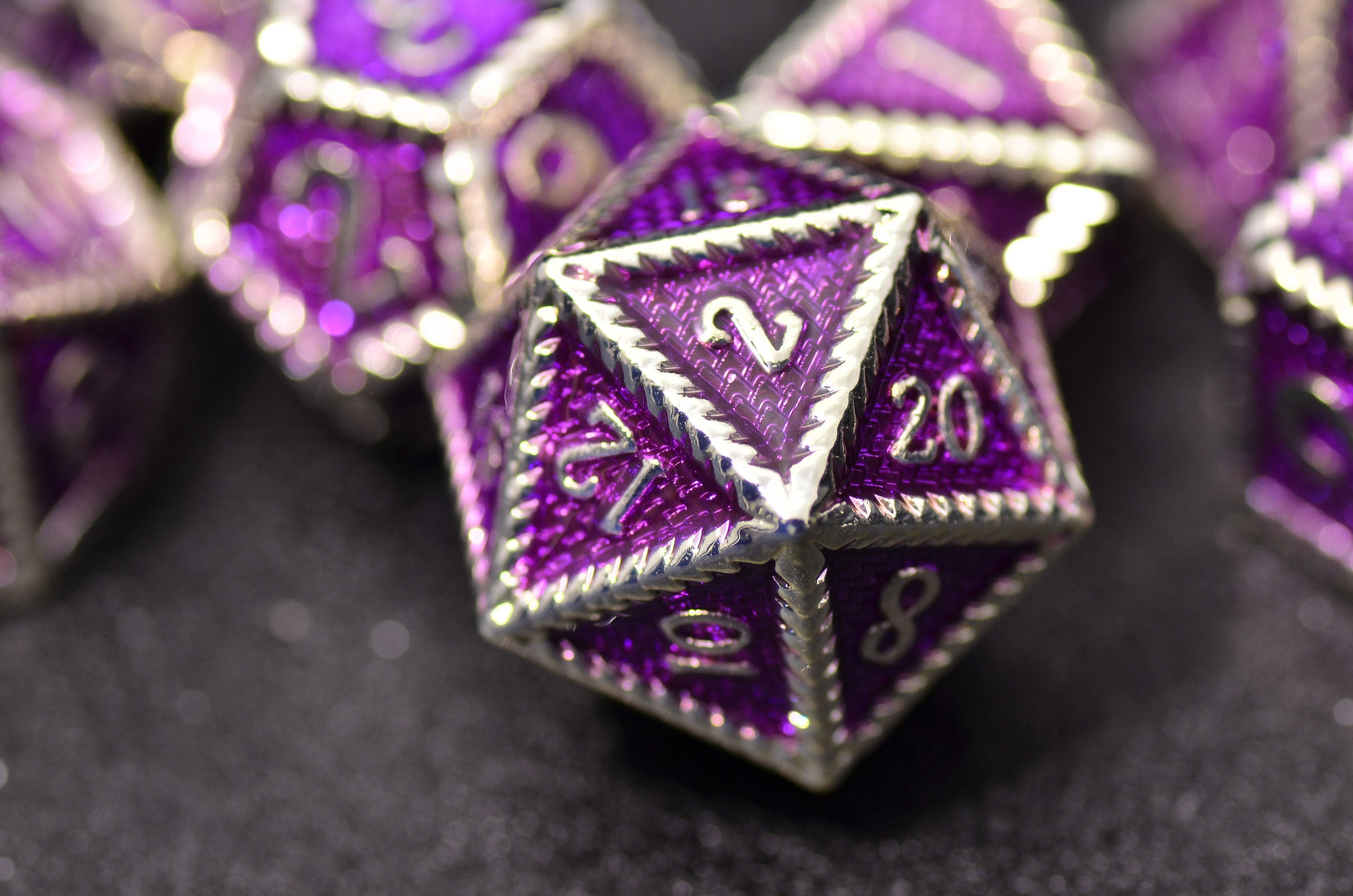 Amethyst Dragon Scale Metal Dice| Purple metal Dungeons and Dragons dice |polyhedral D&D dice set