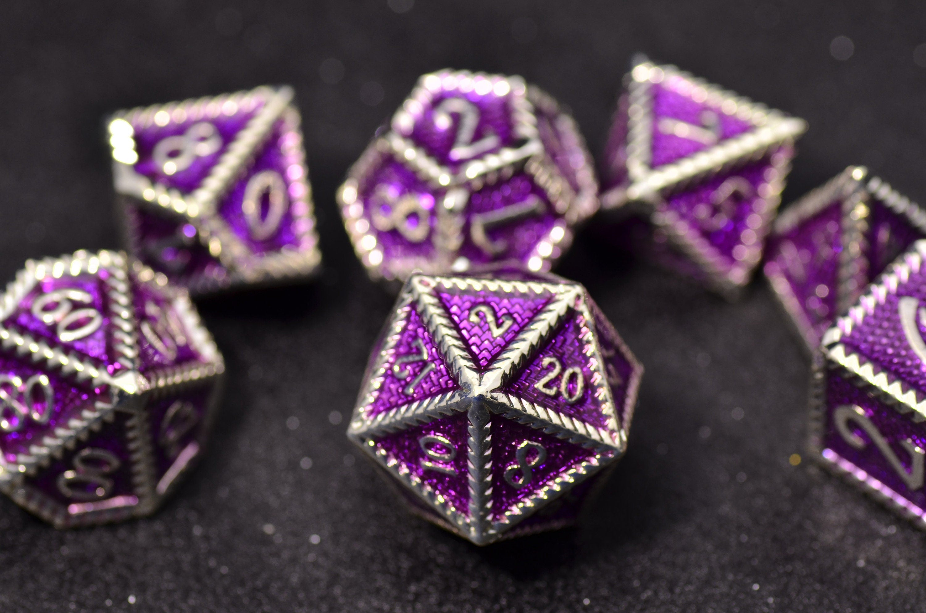 Amethyst Dragon Scale Metal Dice| Purple metal Dungeons and Dragons dice |polyhedral D&D dice set