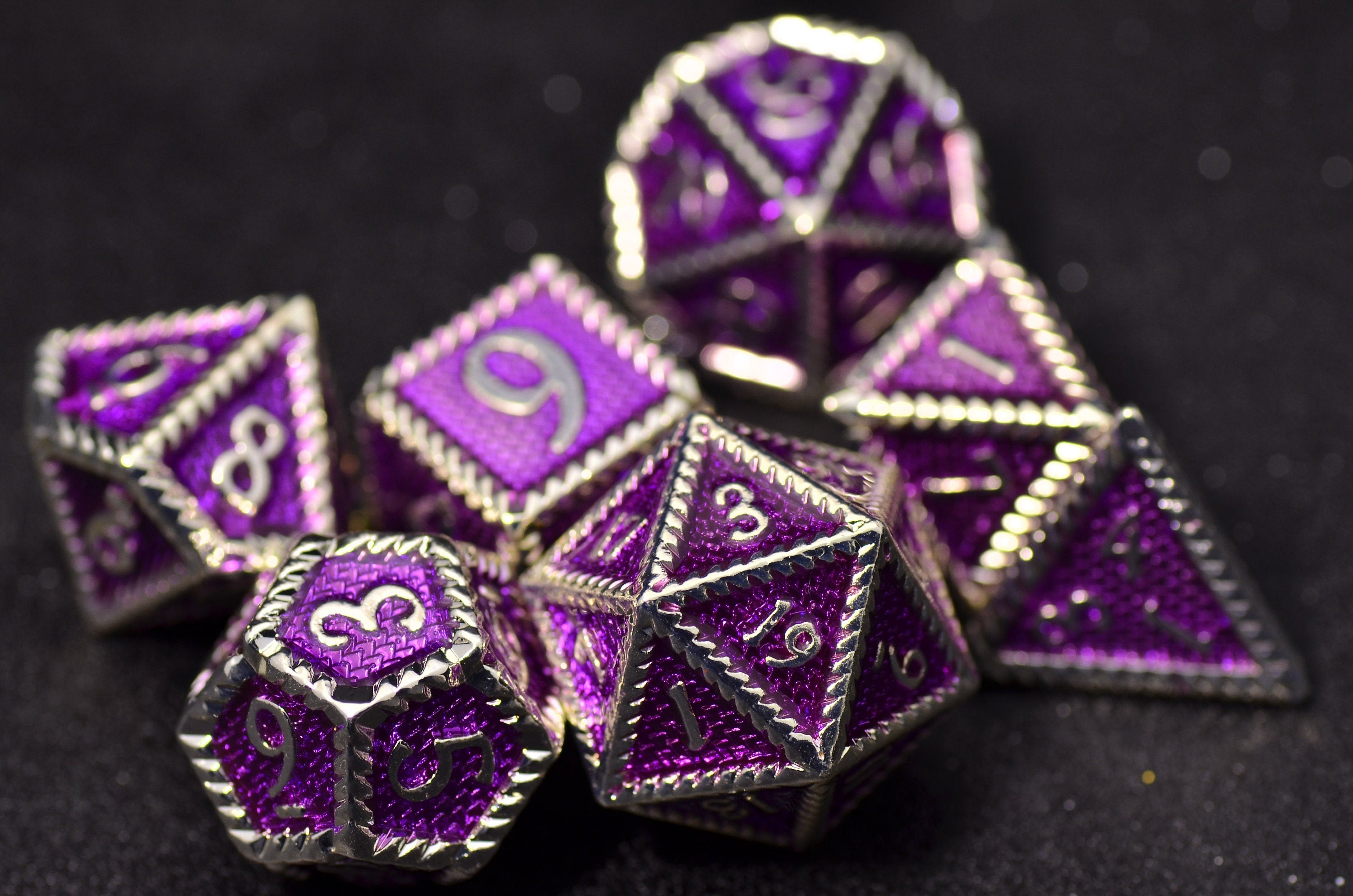Amethyst Dragon Scale Metal Dice| Purple metal Dungeons and Dragons dice |polyhedral D&D dice set