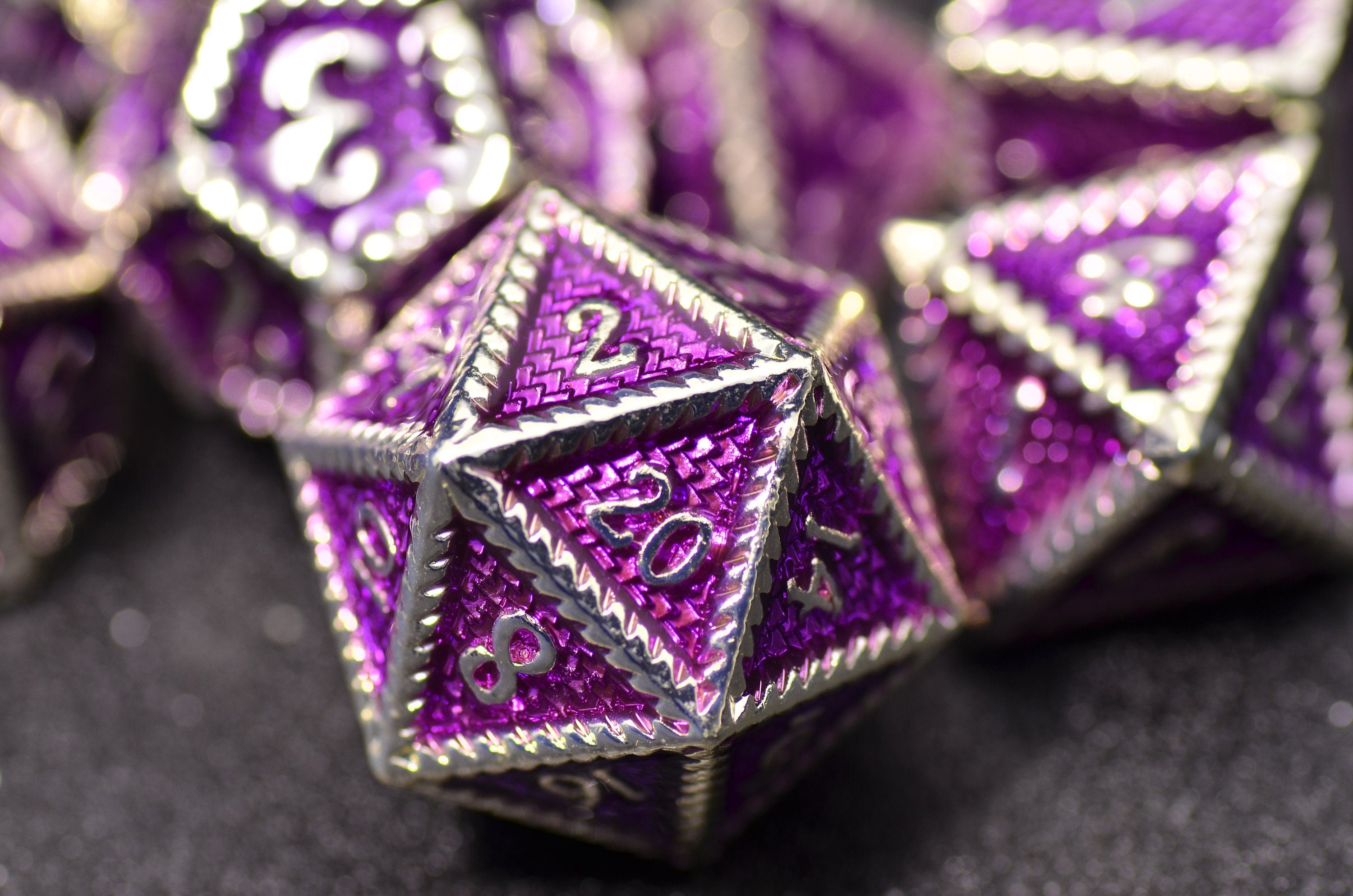 Amethyst Dragon Scale Metal Dice| Purple metal Dungeons and Dragons dice |polyhedral D&D dice set