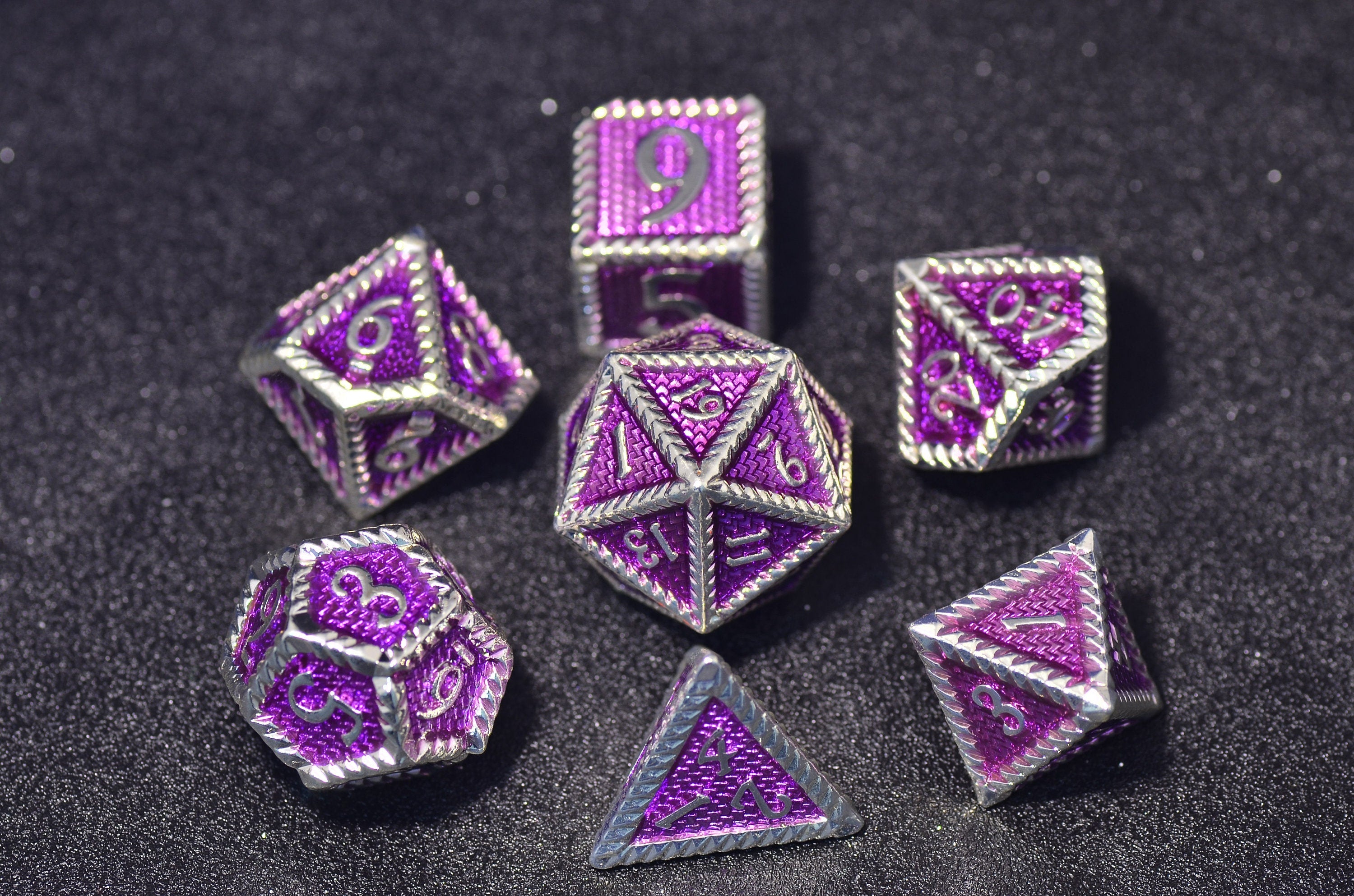 Amethyst Dragon Scale Metal Dice| Purple metal Dungeons and Dragons dice |polyhedral D&D dice set
