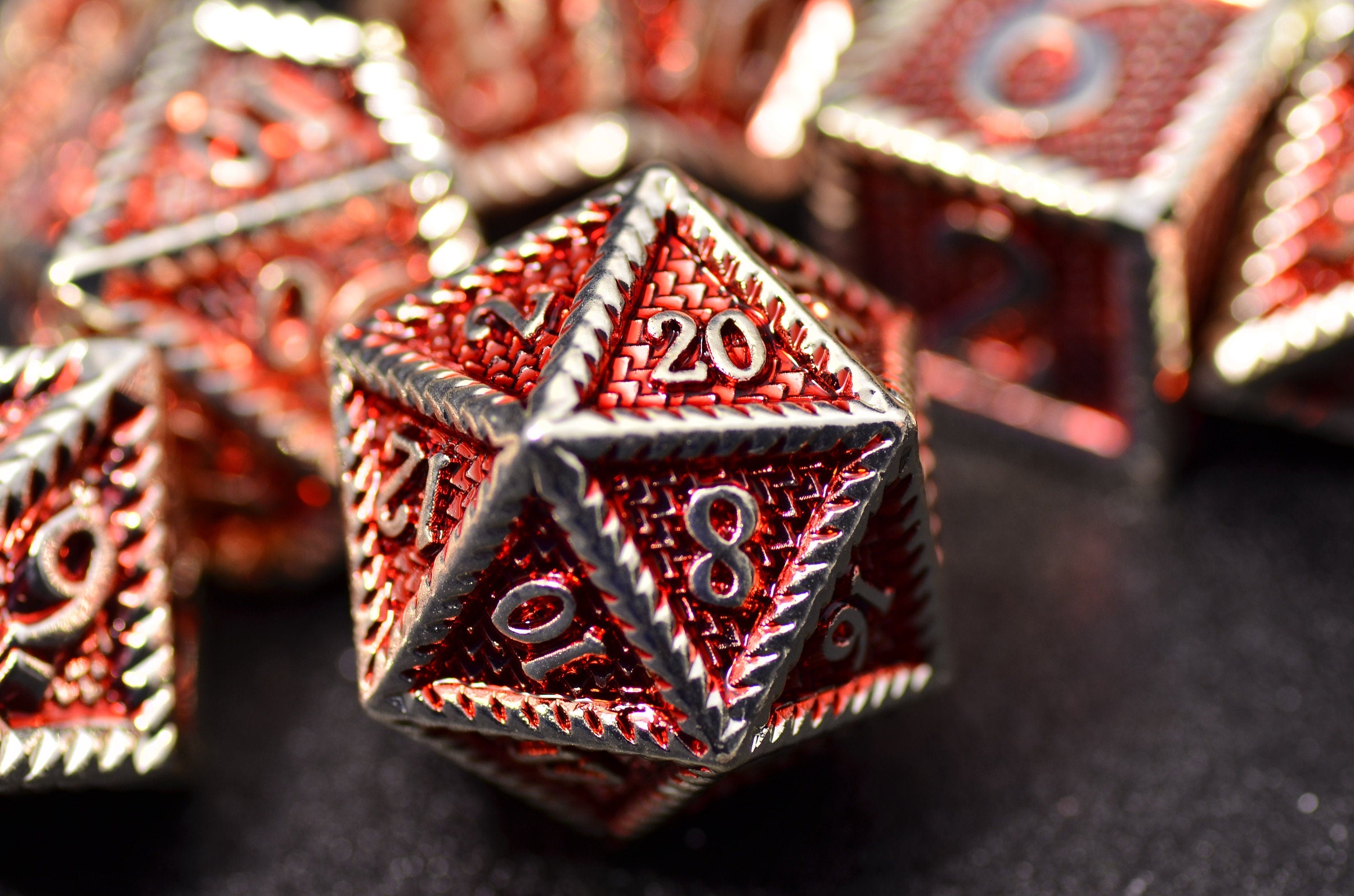 D&D Red Dragon Scale Metal Dice| red aluminum gloss dice | Dungeons and Dragons dice for TRPG Games