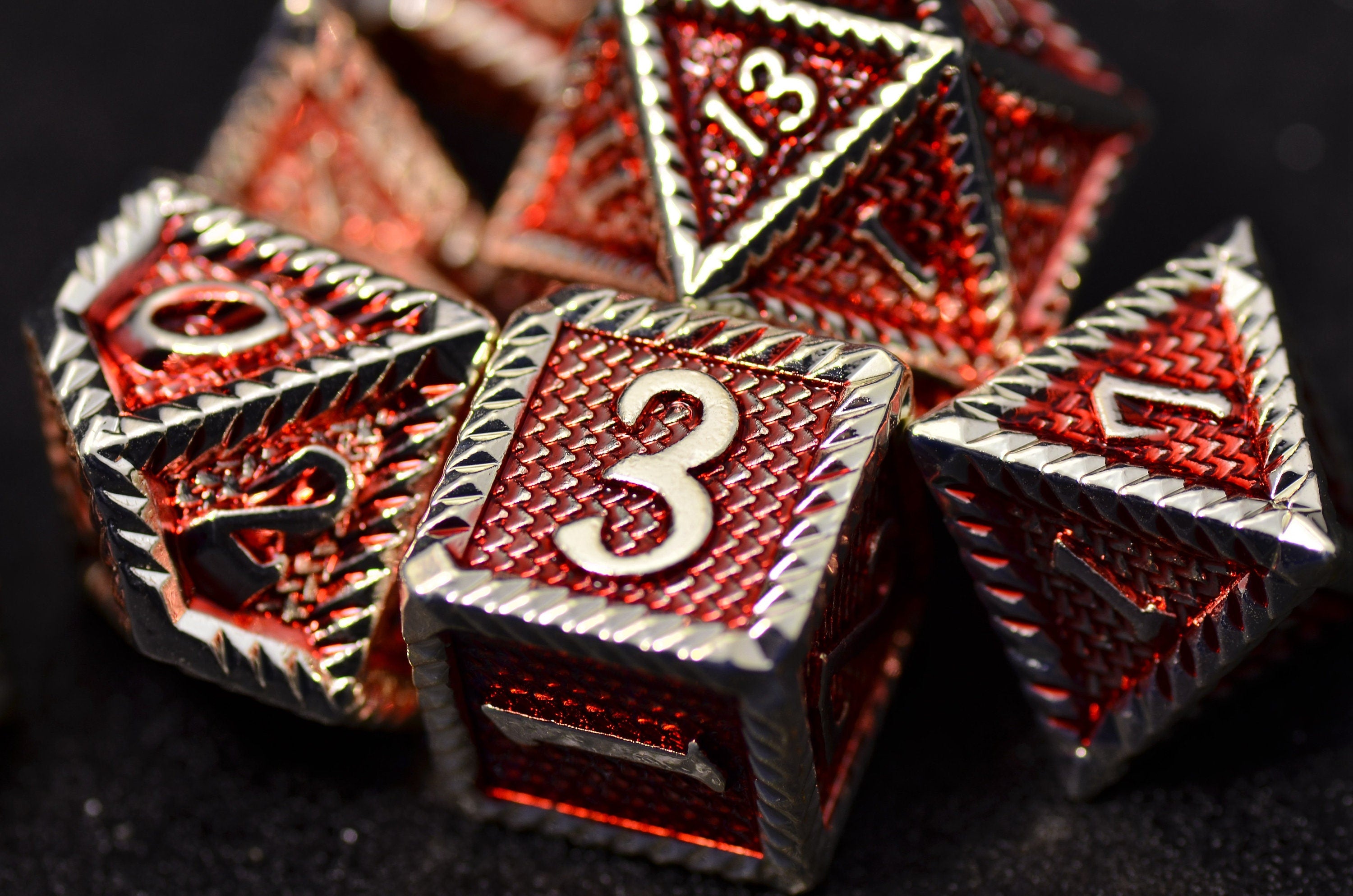 D&D Red Dragon Scale Metal Dice| red aluminum gloss dice | Dungeons and Dragons dice for TRPG Games