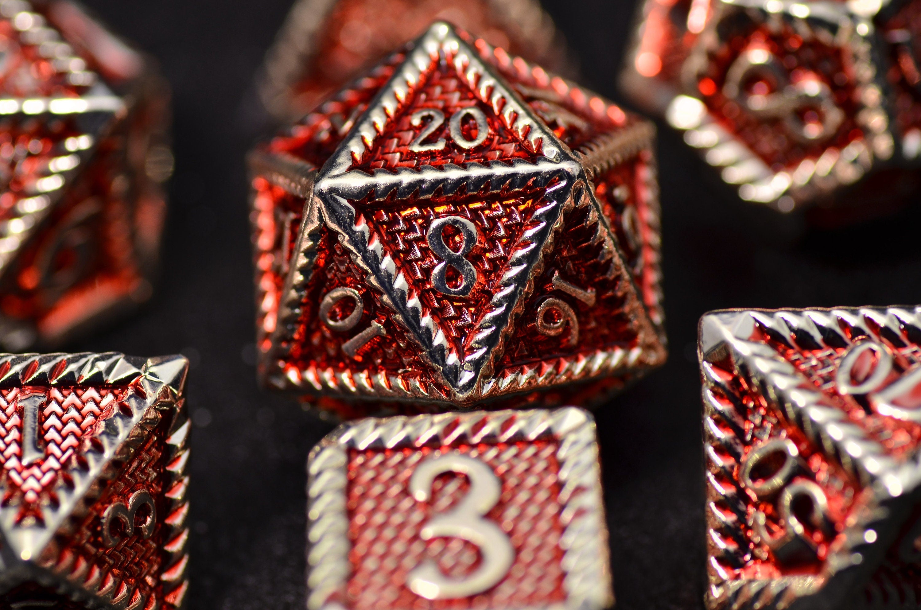 Red Dragon Scale Metal Dice Set - Aluminum Gloss for TRPG DND