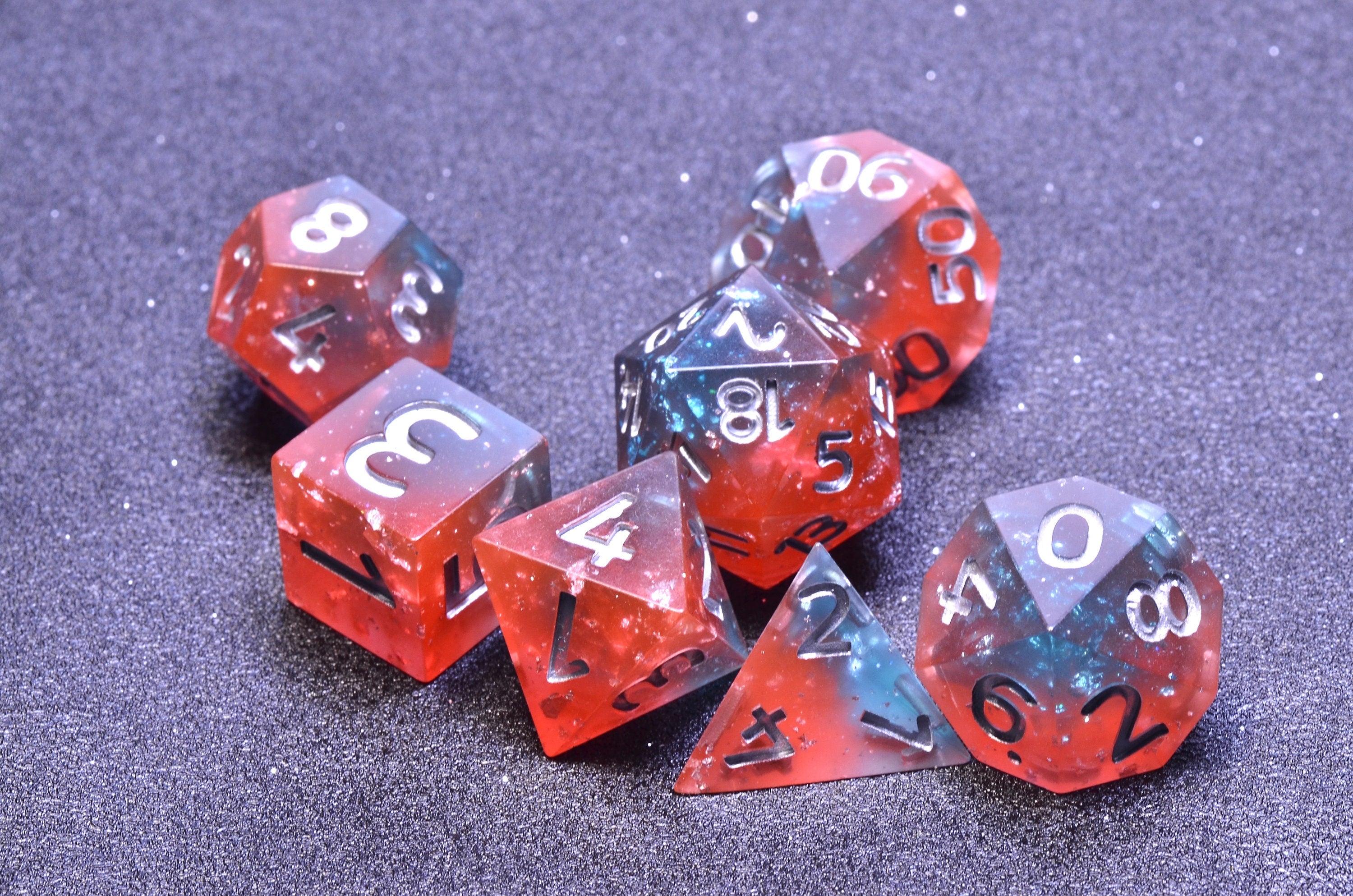 Orange Water Galactic Dreamland Dice Set | Handmade Resin Translucent Dice with Sharp Edges