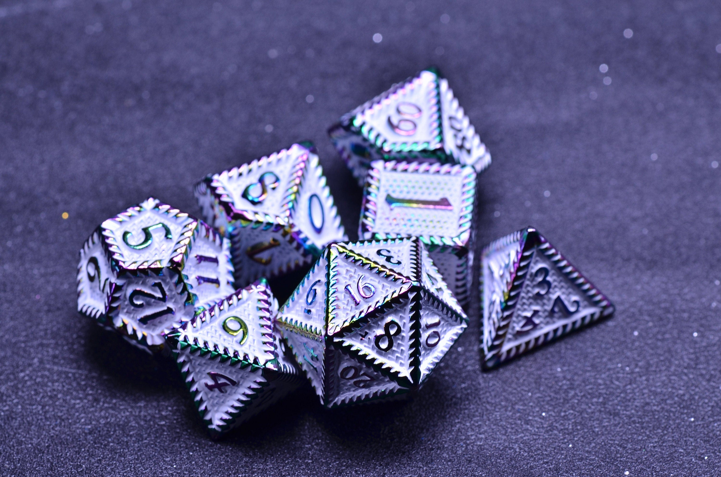 Rainbow Dragon Scale Dice Set - Metal Polyhedral Dice for DND