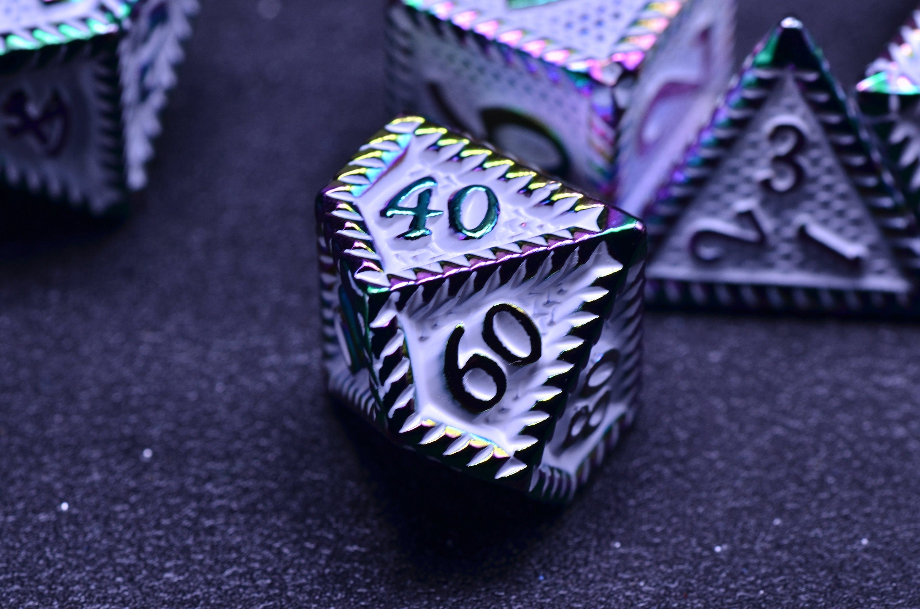 Rainbow Dragon Scale Dice Set - Metal Polyhedral Dice for DND