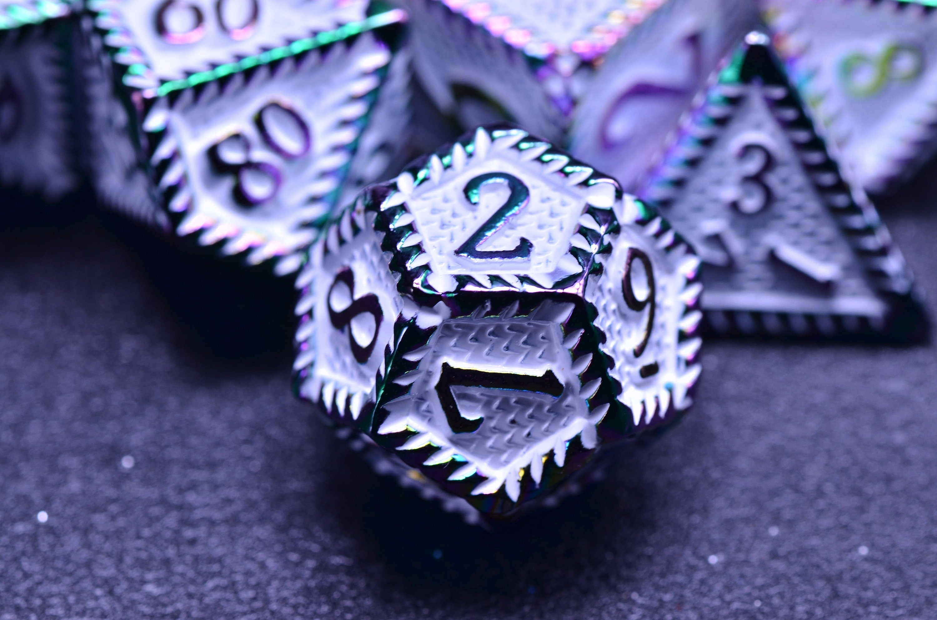 Rainbow Dragon Scale Dice Set - Metal Polyhedral Dice for DND