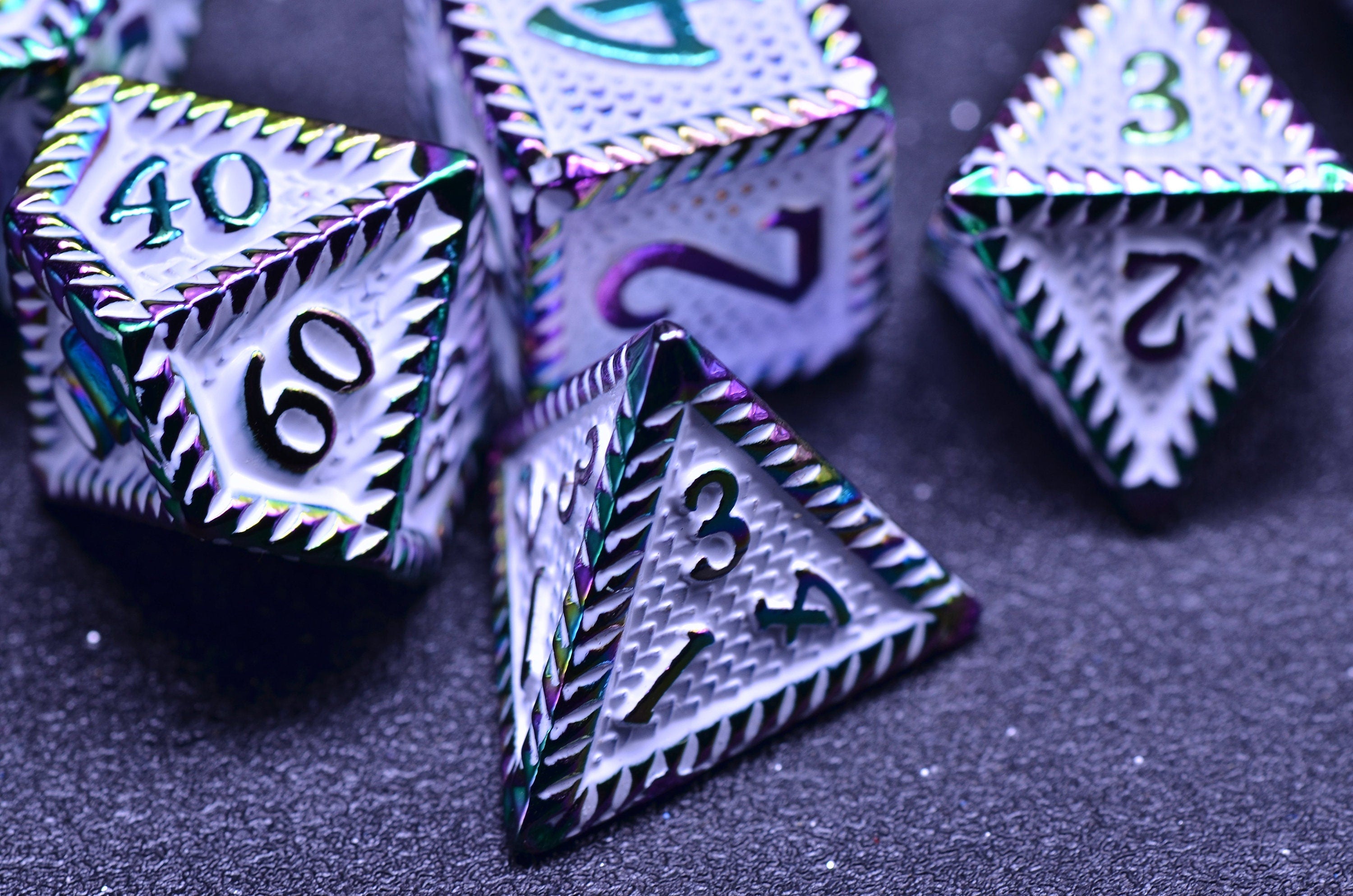 Rainbow Dragon Scale Dice Set - Metal Polyhedral Dice for DND