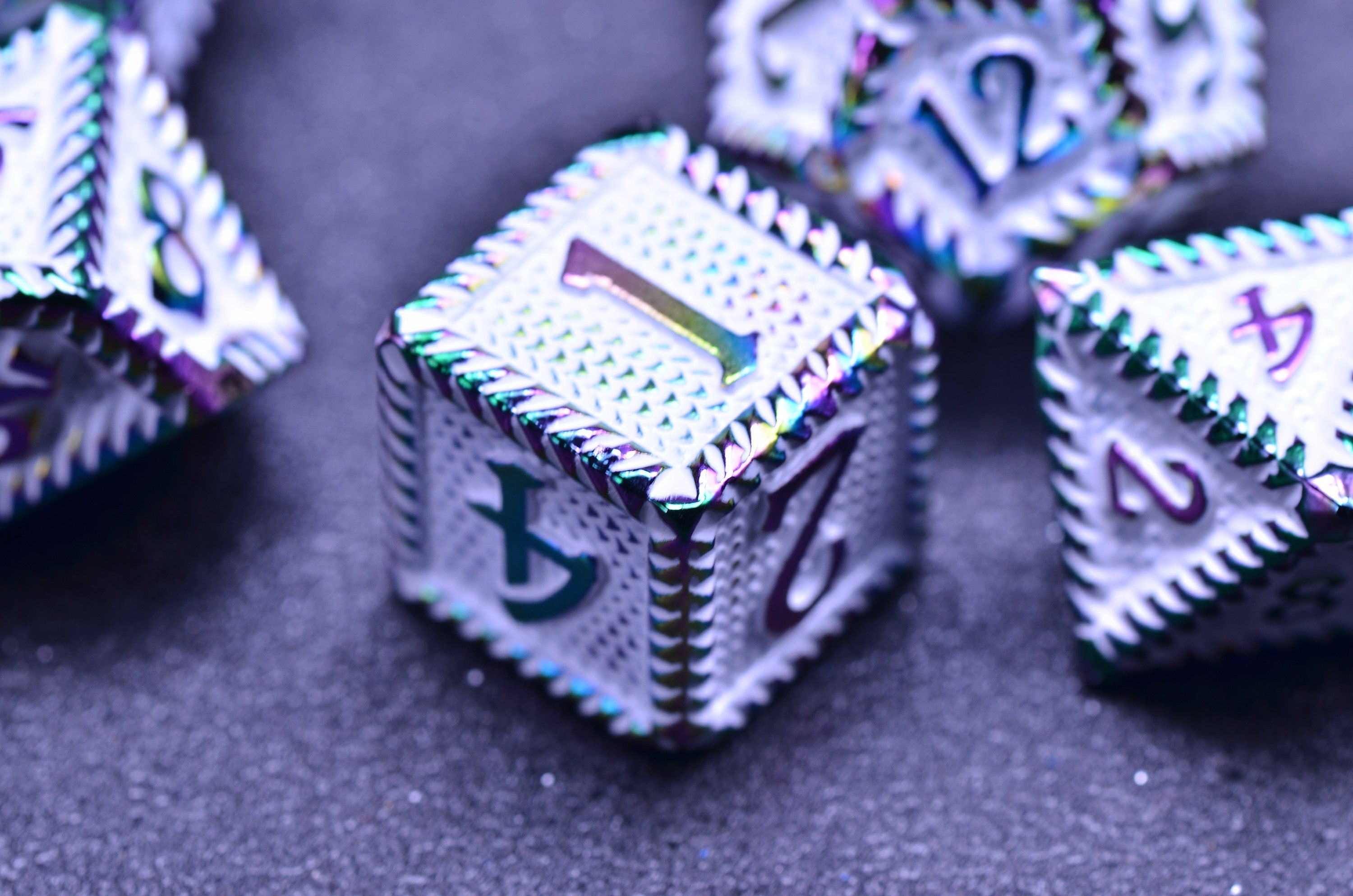 Rainbow Dragon Scale Dice Set - Metal Polyhedral Dice for DND