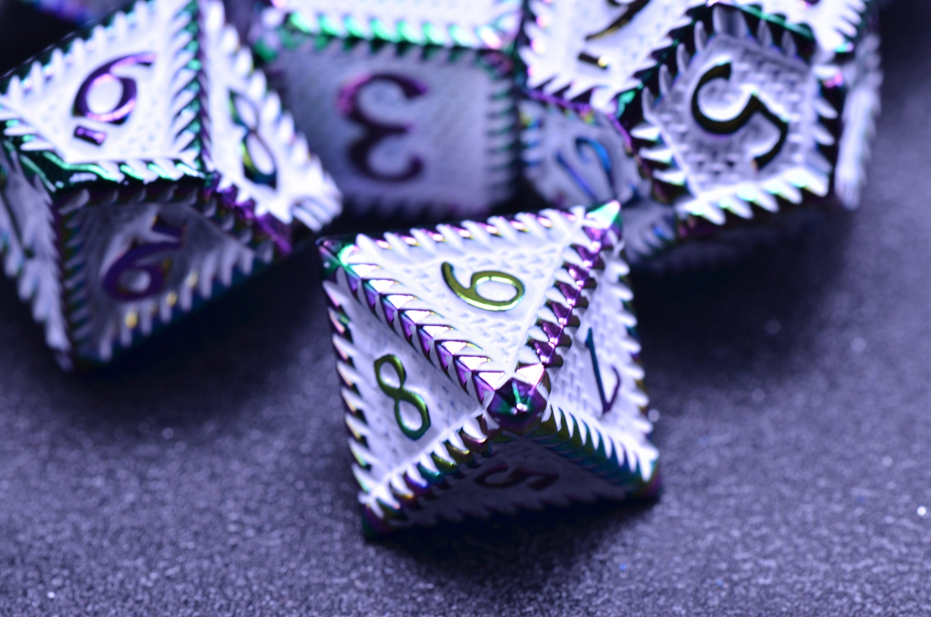 Rainbow Dragon Scale Dice Set - Metal Polyhedral Dice for DND