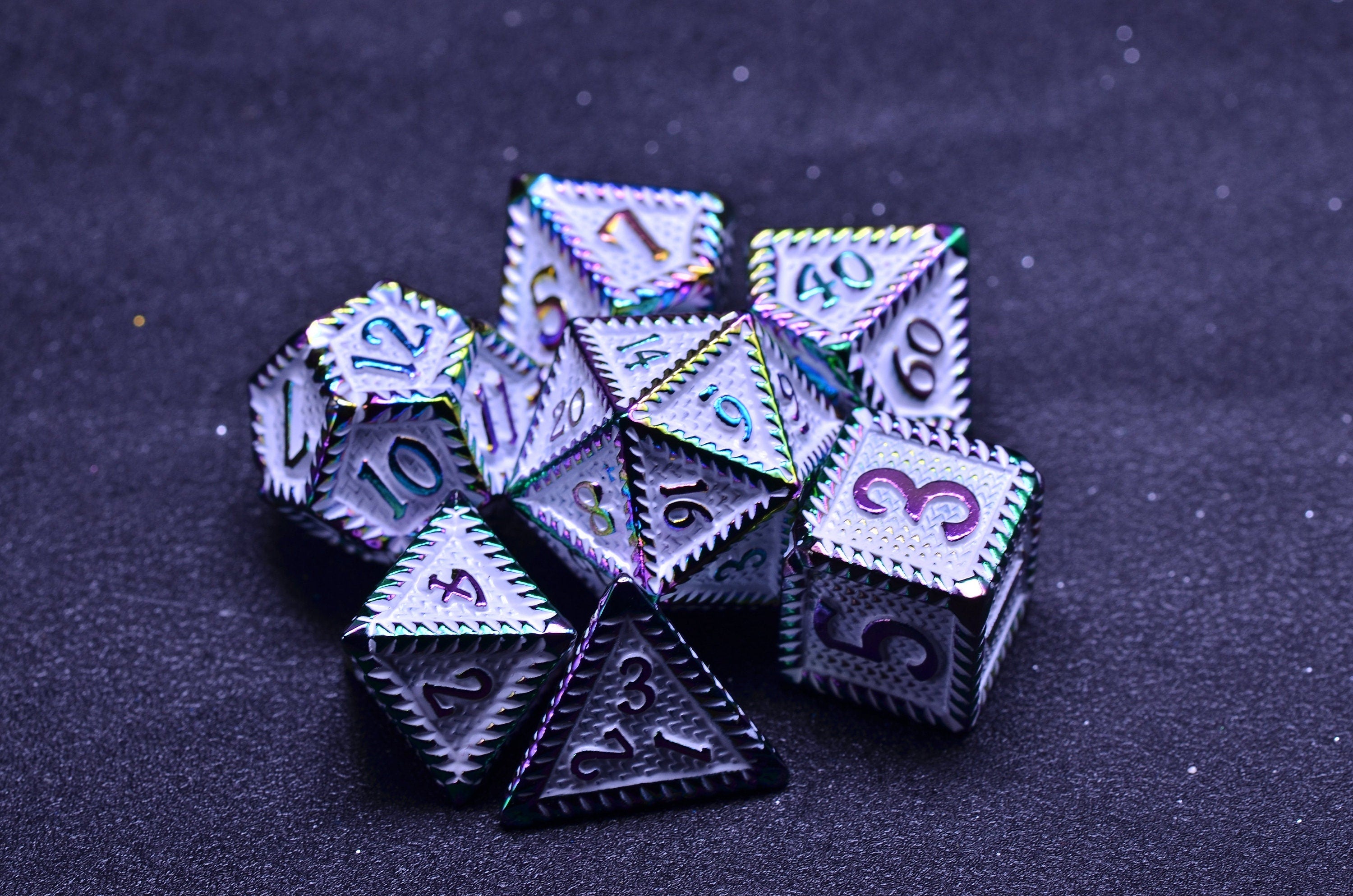 Rainbow dragon scale dice| Dungeons and Dragons Metal Dice set | polyhedral D&D dice set