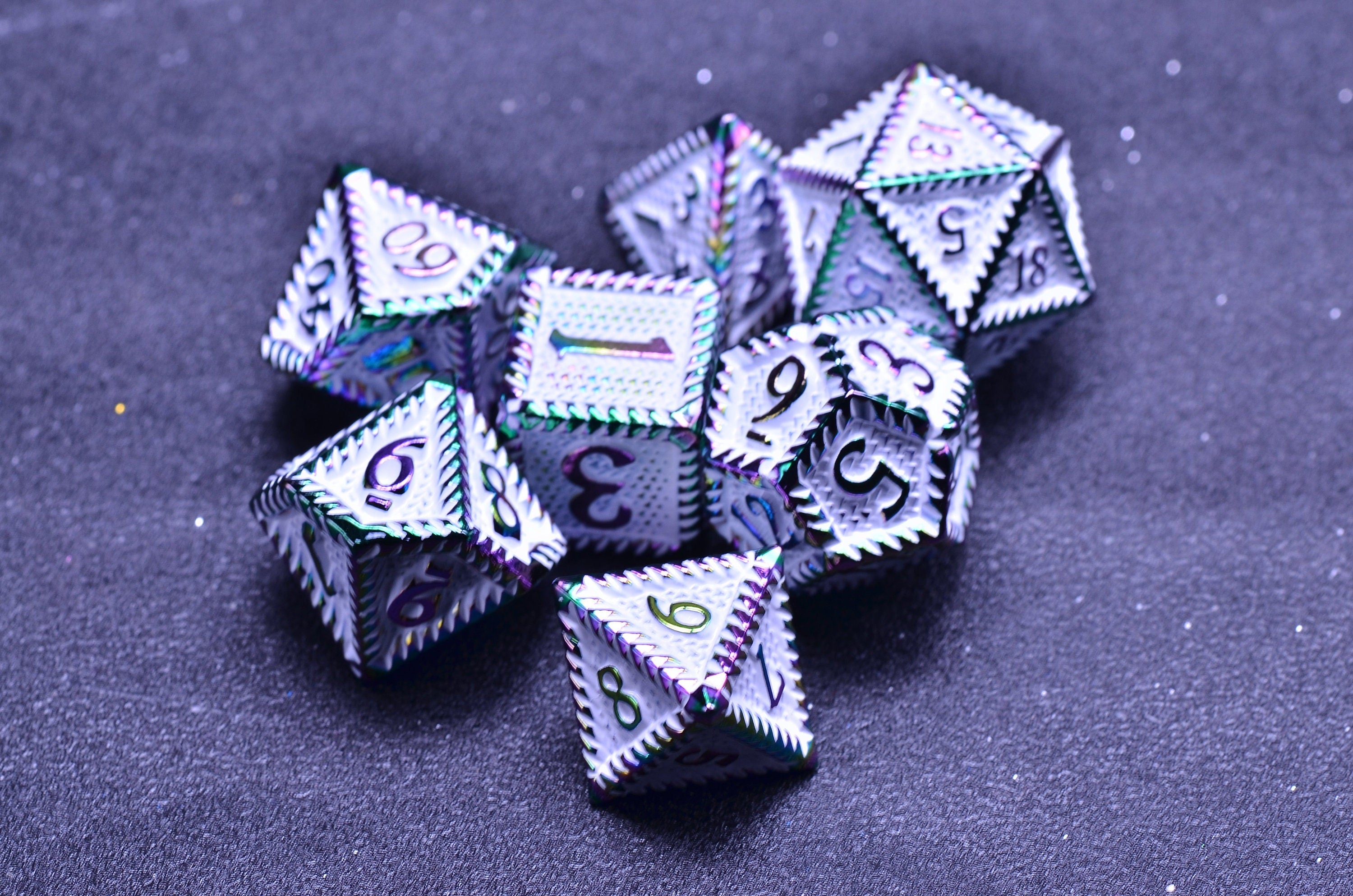 Rainbow Dragon Scale Dice Set - Metal Polyhedral Dice for DND