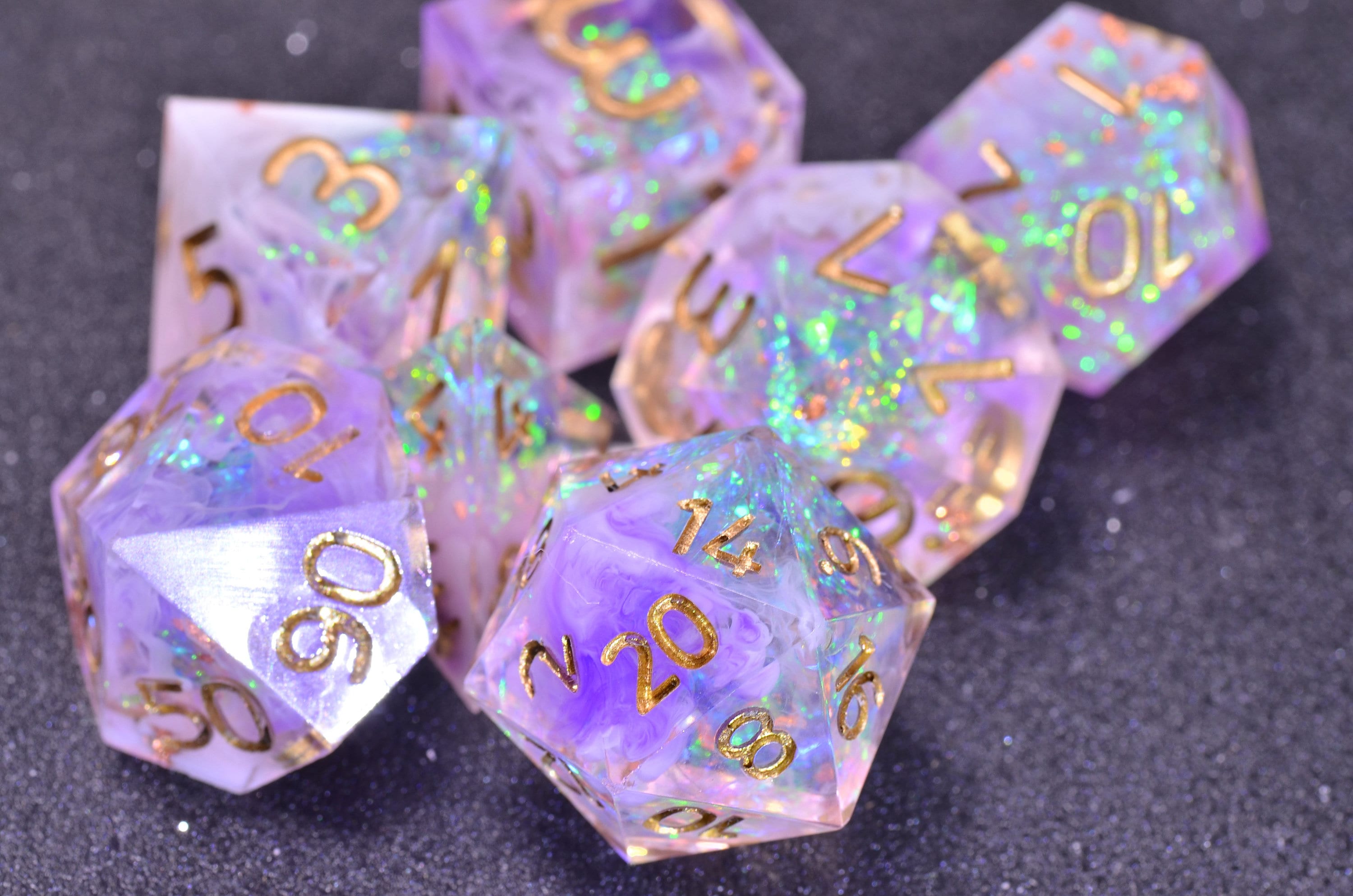 Wizard Purple Polyhedral Dice Set - Sharp Edge Dungeons and Dragons Gaming Set