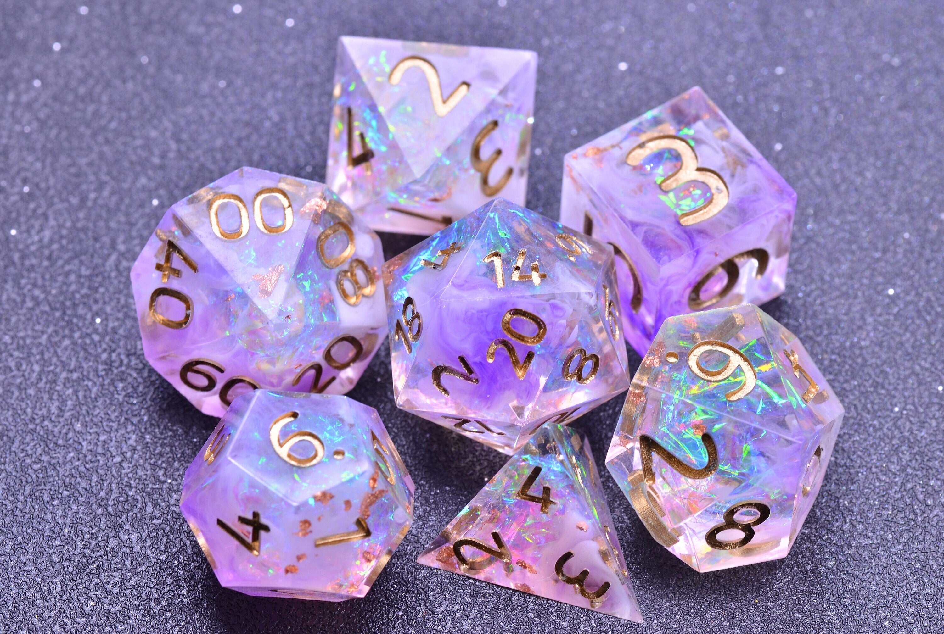 Wizard Purple Polyhedral Dice Set - Sharp Edge Dungeons and Dragons Gaming Set