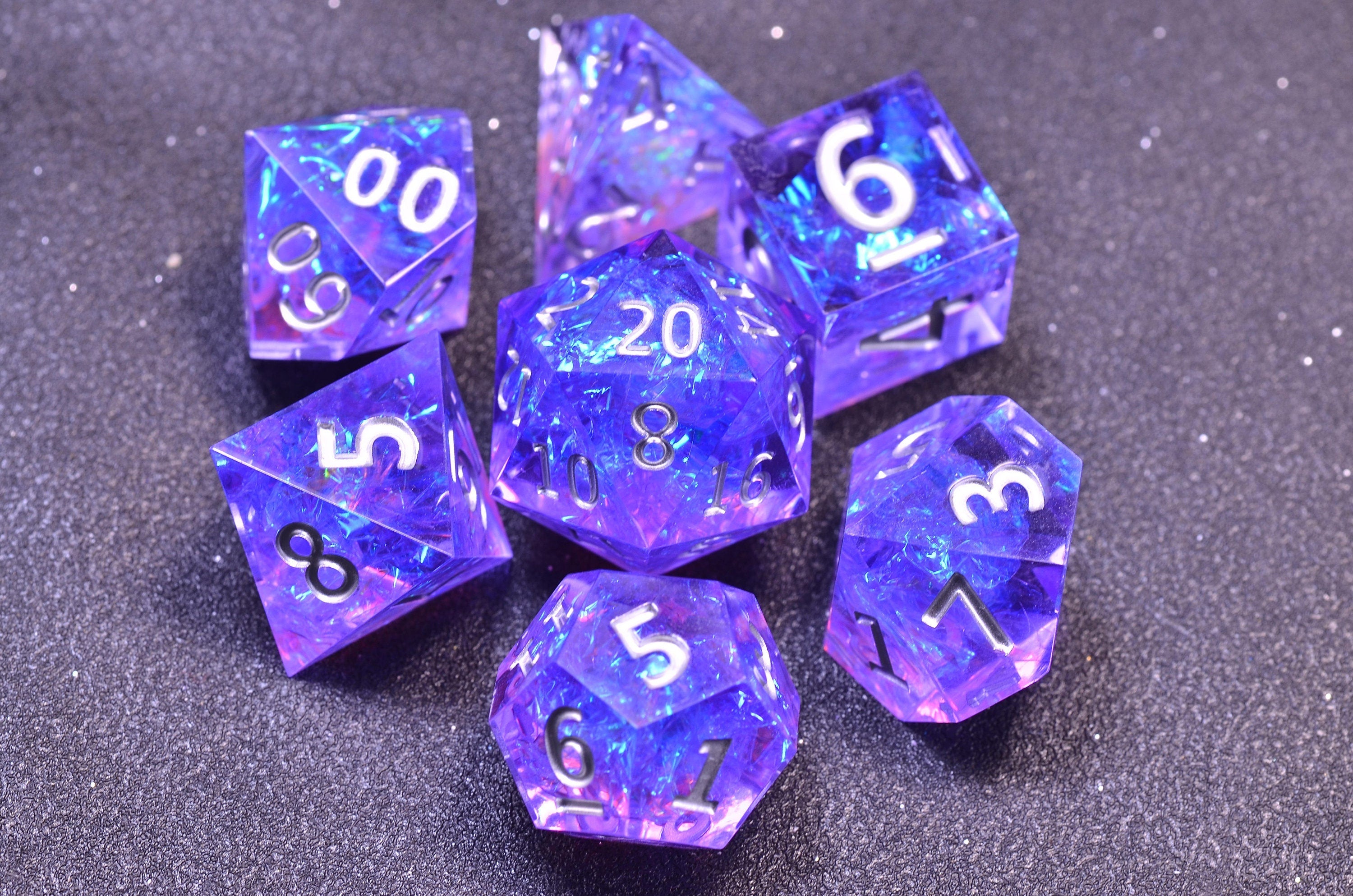 DND Purple Arcane dice,Purple wizard dice ,Holograph polyhedral Resin dice set,Purple Galaxy Dice,Dungeons and Dragons sharp edge dice set