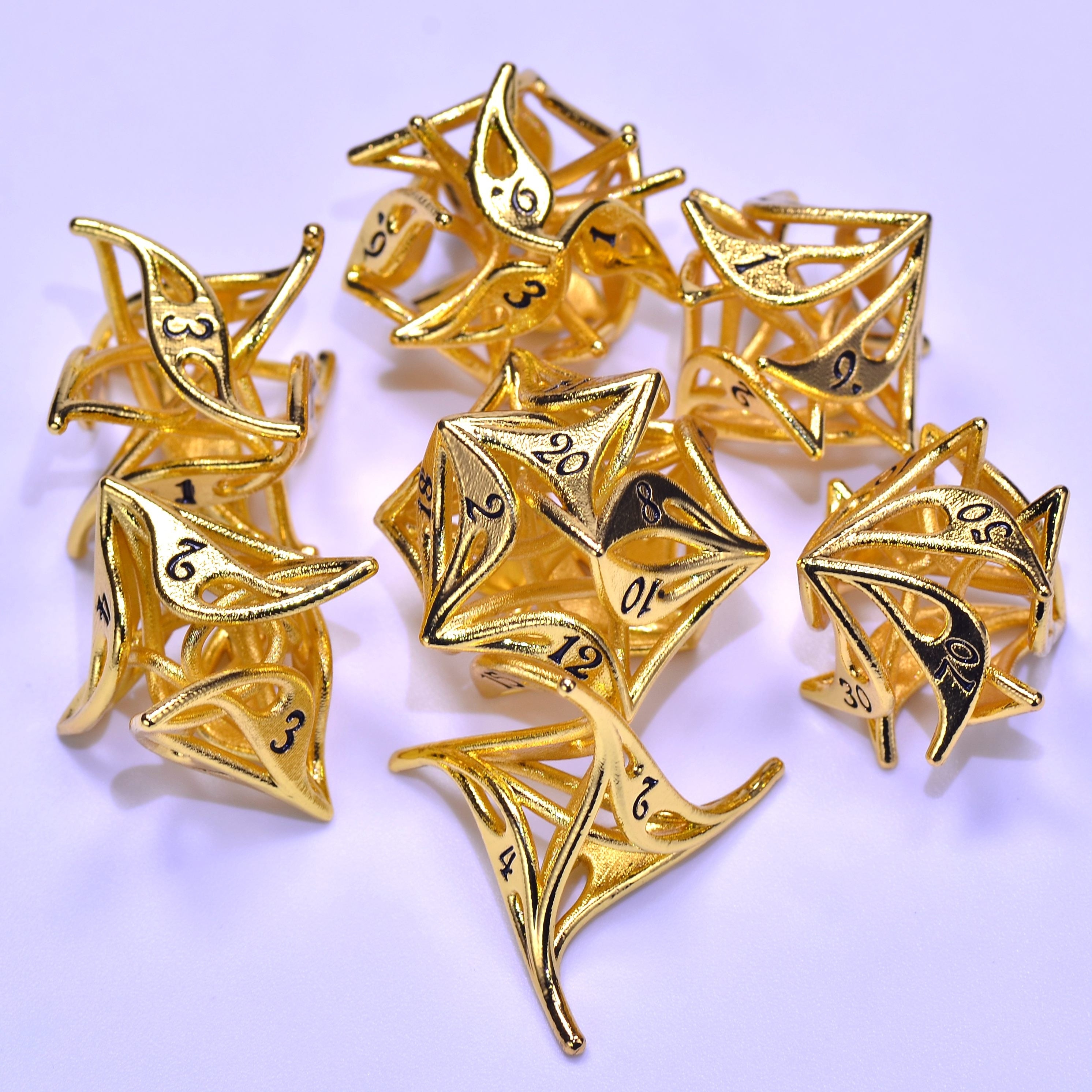 Gold Swirl Metal Dice Set - Unique Hollow Vortex for DND Collection