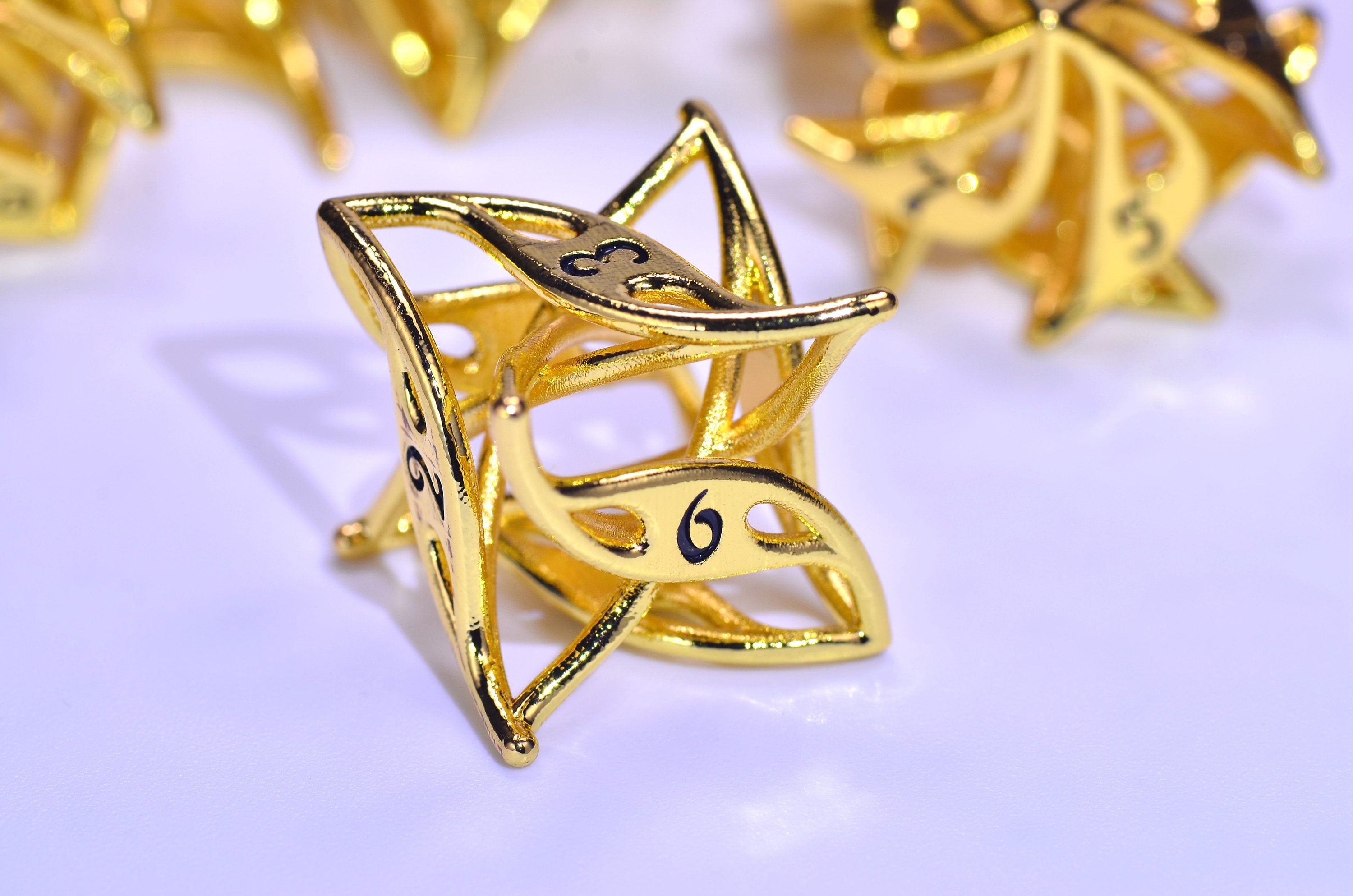 Gold Swirl Metal Dice Set - Unique Hollow Vortex for DND Collection